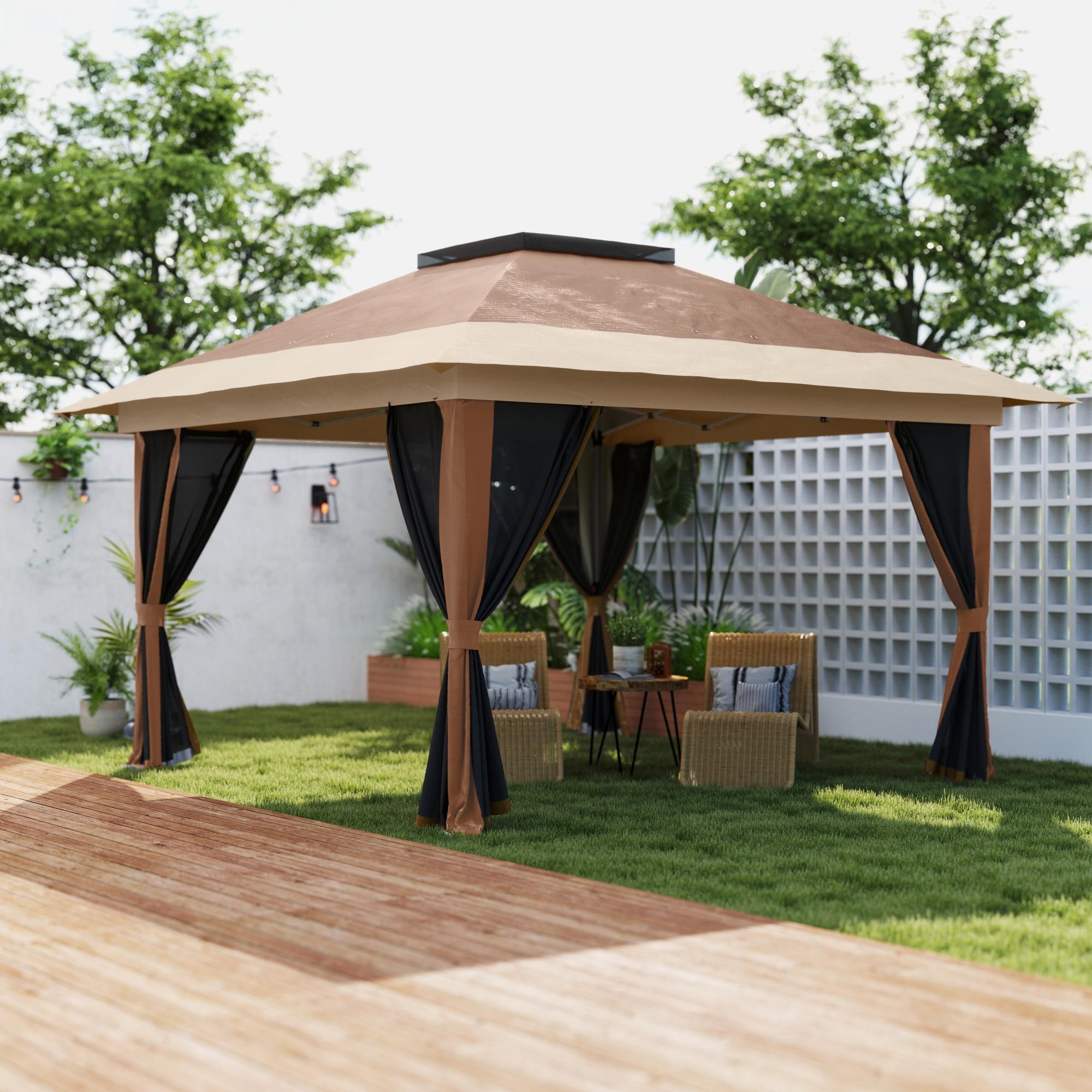 Outsunny 3.6 x 3.6m Pop-Up Gazebo, with Accessories - Brown - North Peak Garden Furniture