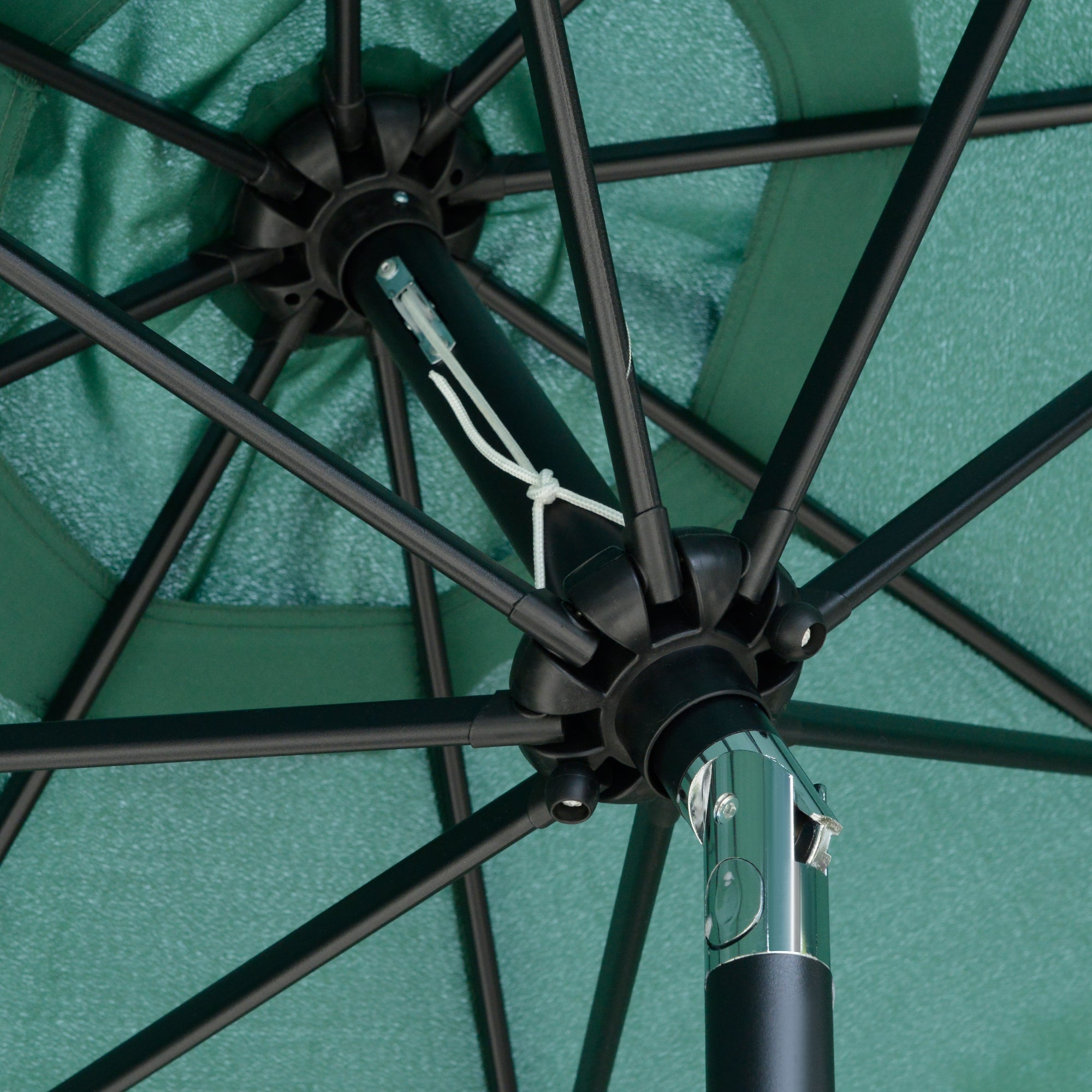 Outsunny 2.7m Patio Parasol Garden Umbrellas Outdoor Sun Shade Table Umbrella with Tilt, Crank, 8 Ribs, Ruffles, Green - North Peak Garden Furniture