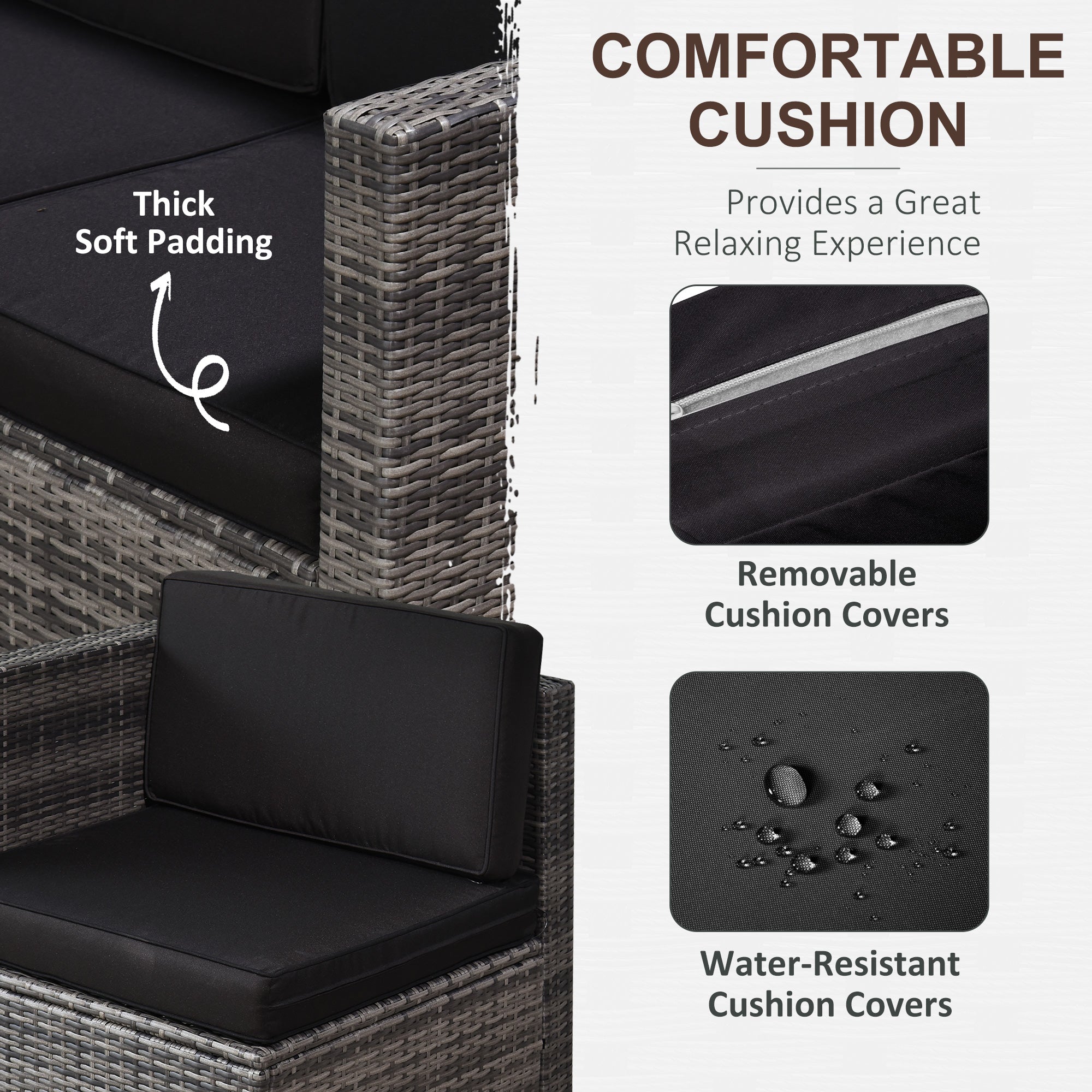 Outsunny 6-Seater Rattan Sofa Furniture Set W/ Cushions, Steel Frame-Grey - North Peak Garden Furniture