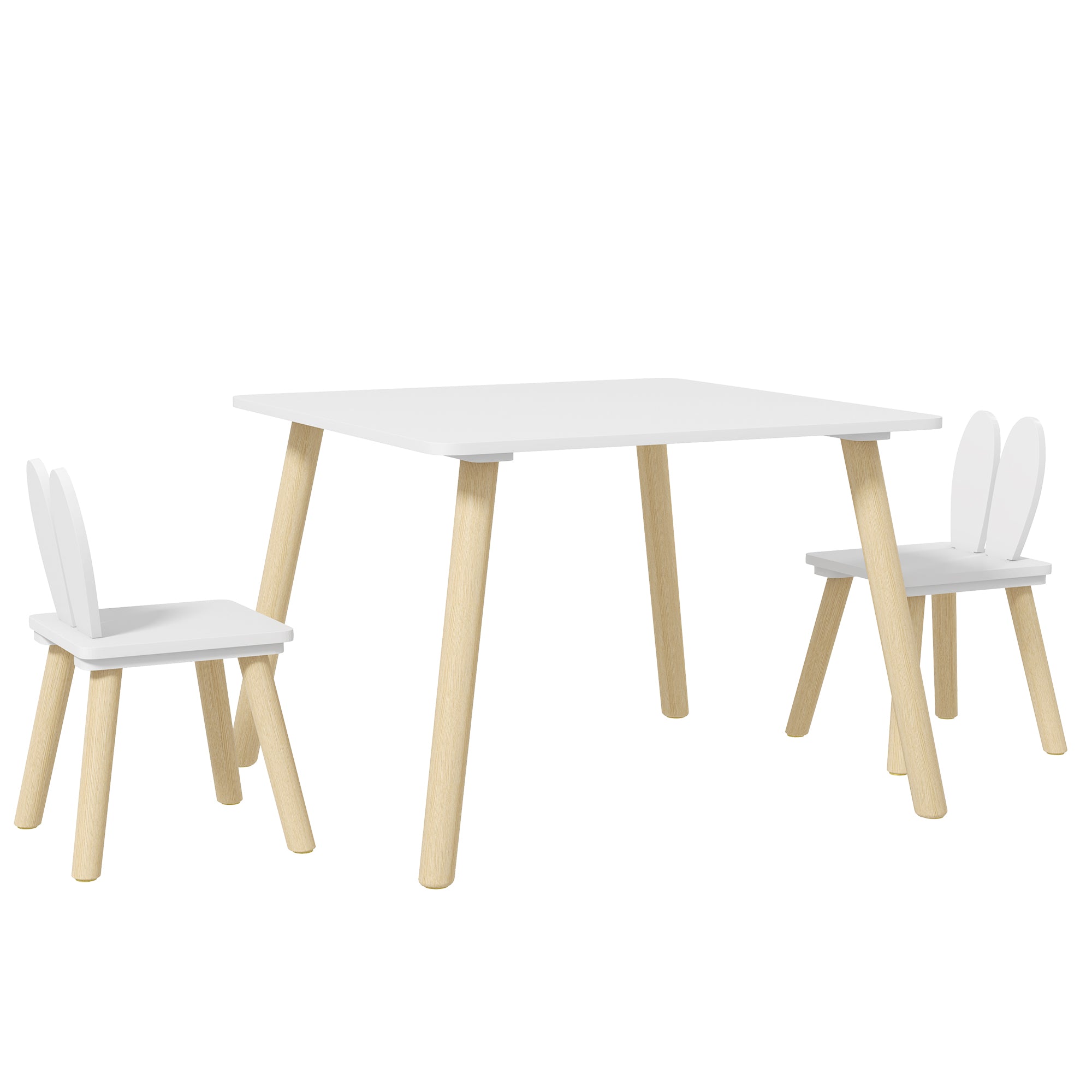 AIYAPLAY 3 Pcs Toddler Table and Chair Set, Kids Desk and 2 Chairs Set w/ Bunny Ear Backrest, for Nursery, Playroom - North Peak Garden Furniture
