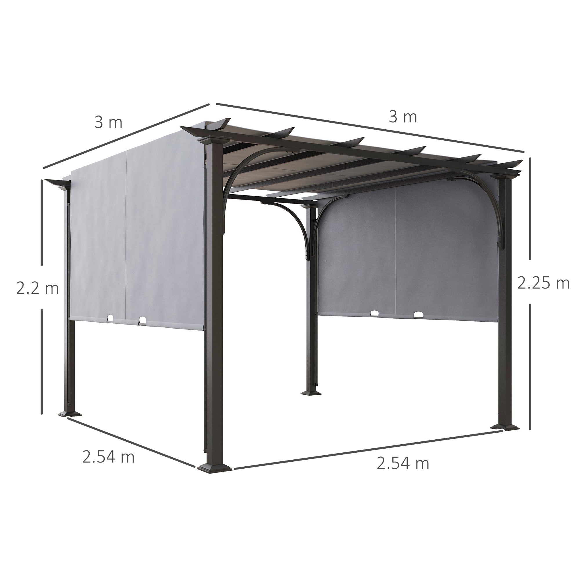 Outsunny 3 x 3(m) Outdoor Pergola, Garden Pergola Gazebo with Adjustable Canopy, Grey - North Peak Garden Furniture