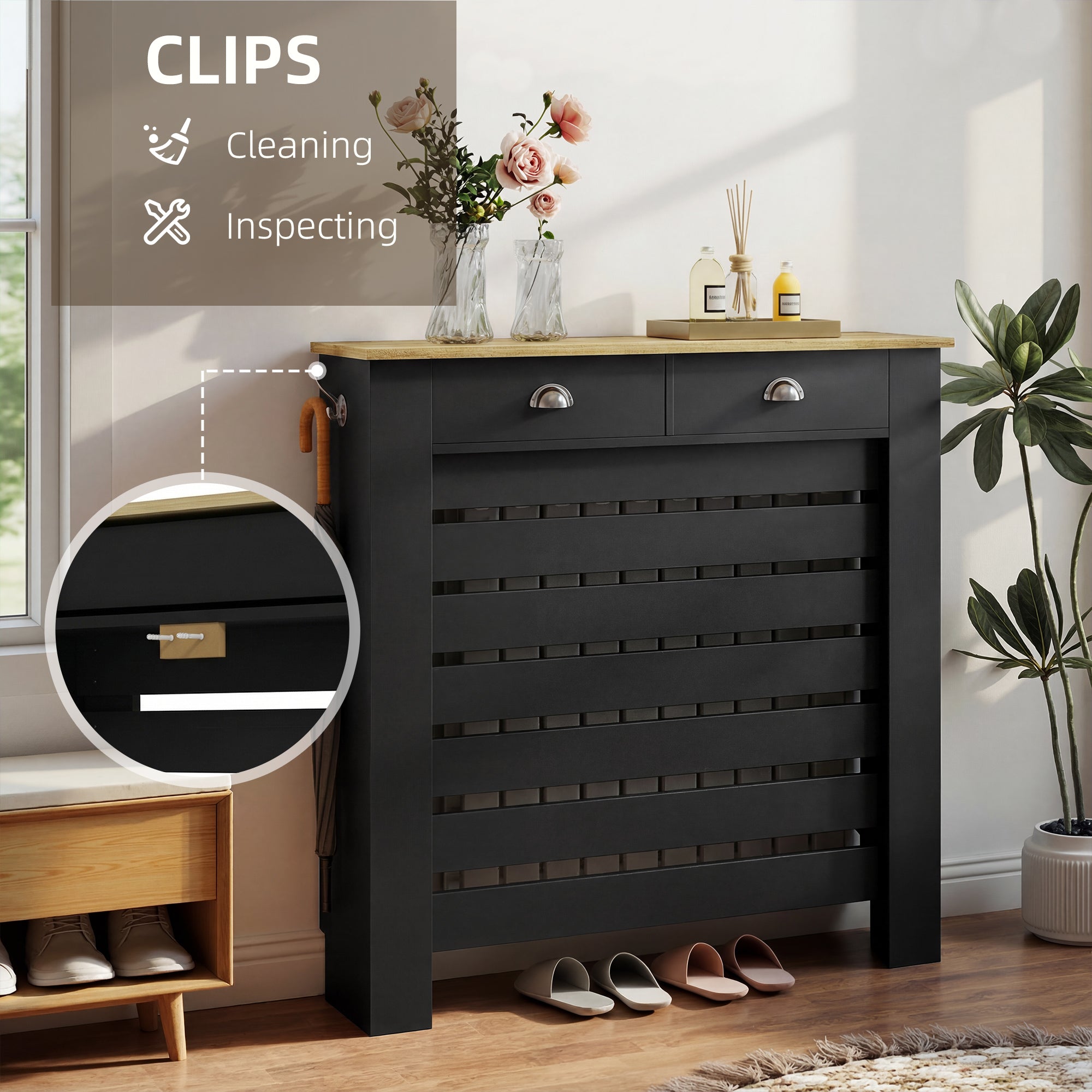 HOMCOM 95.5H x 111Wcm Radiator Cover, with Drawer - Black
