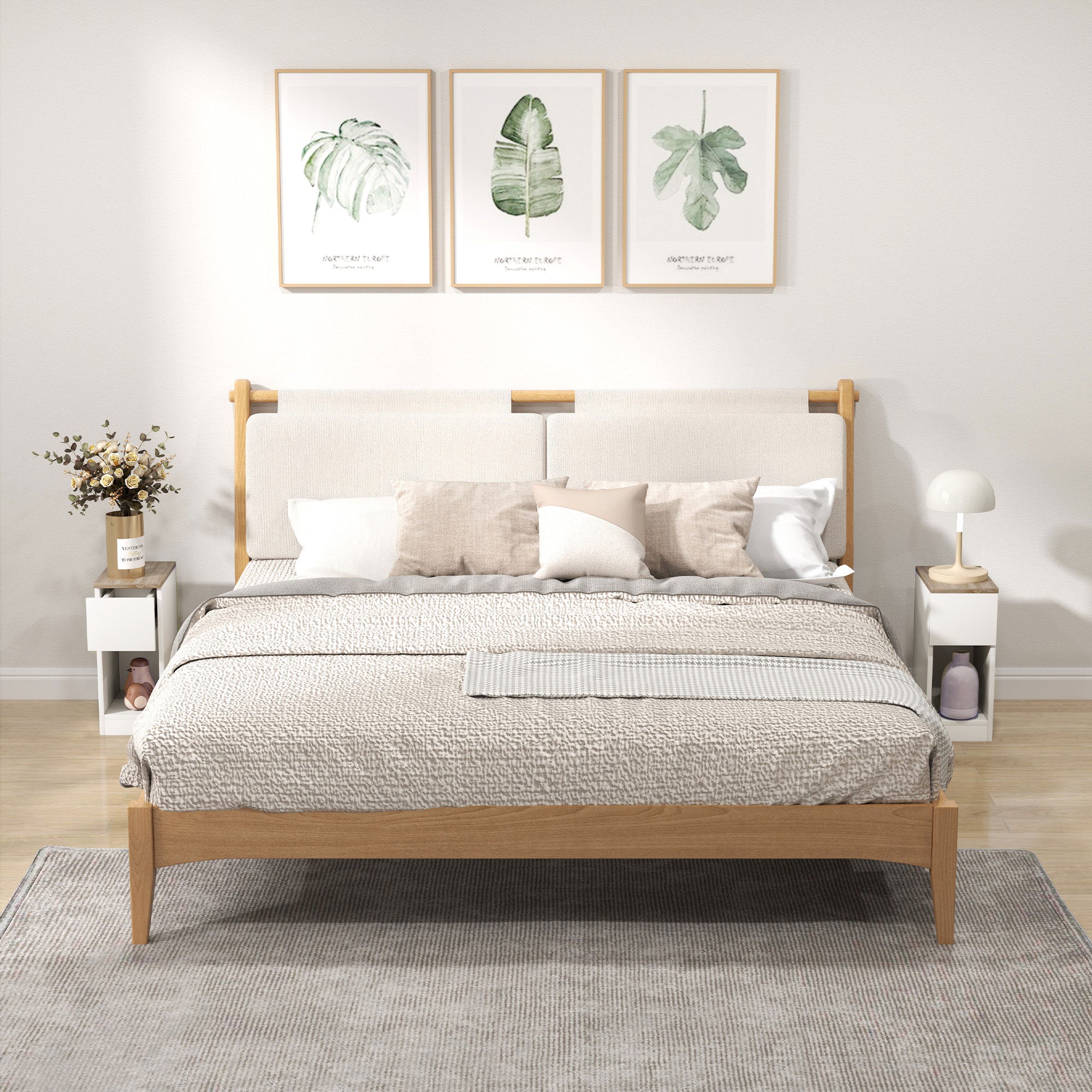 HOMCOM Set of Two Modern Storage Bedside Tables - White - North Peak Garden Furniture