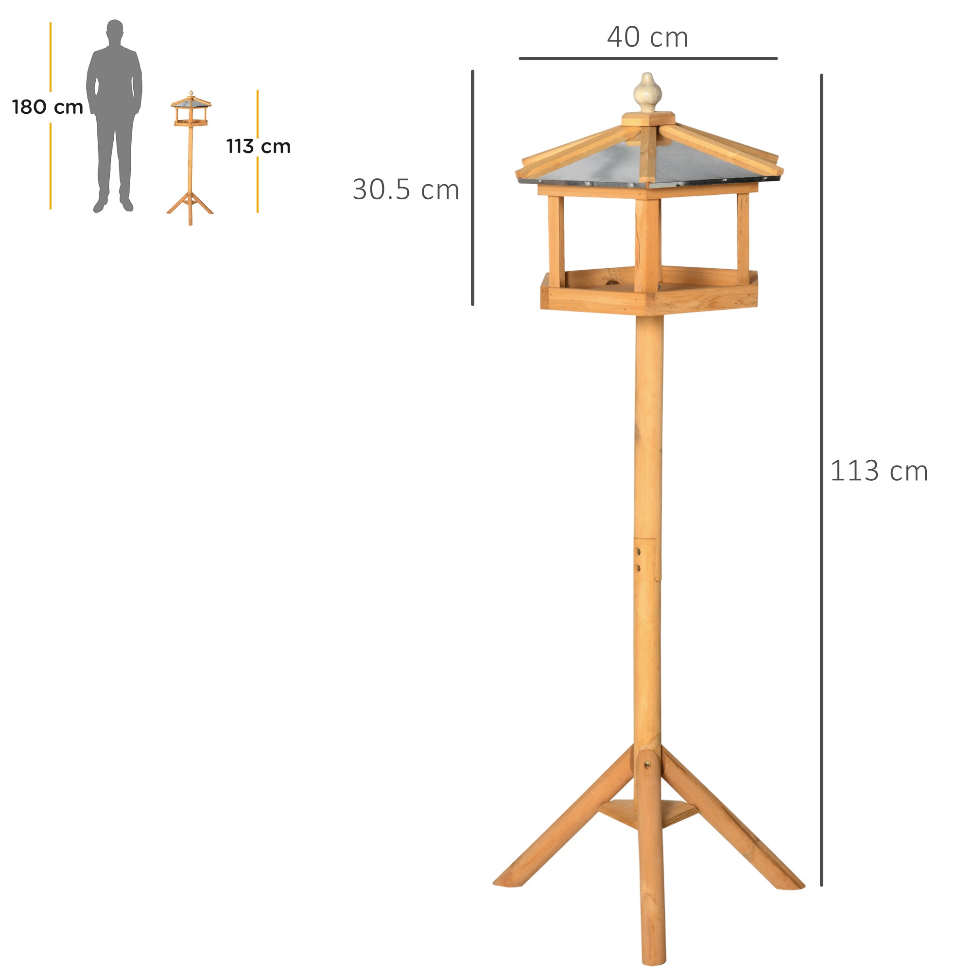 PawHut Wooden Bird Table Free Standing Feeder Garden Sheltered Feeding Station Parrot Stand Birdhouse Φ40x113cm - North Peak Garden Furniture
