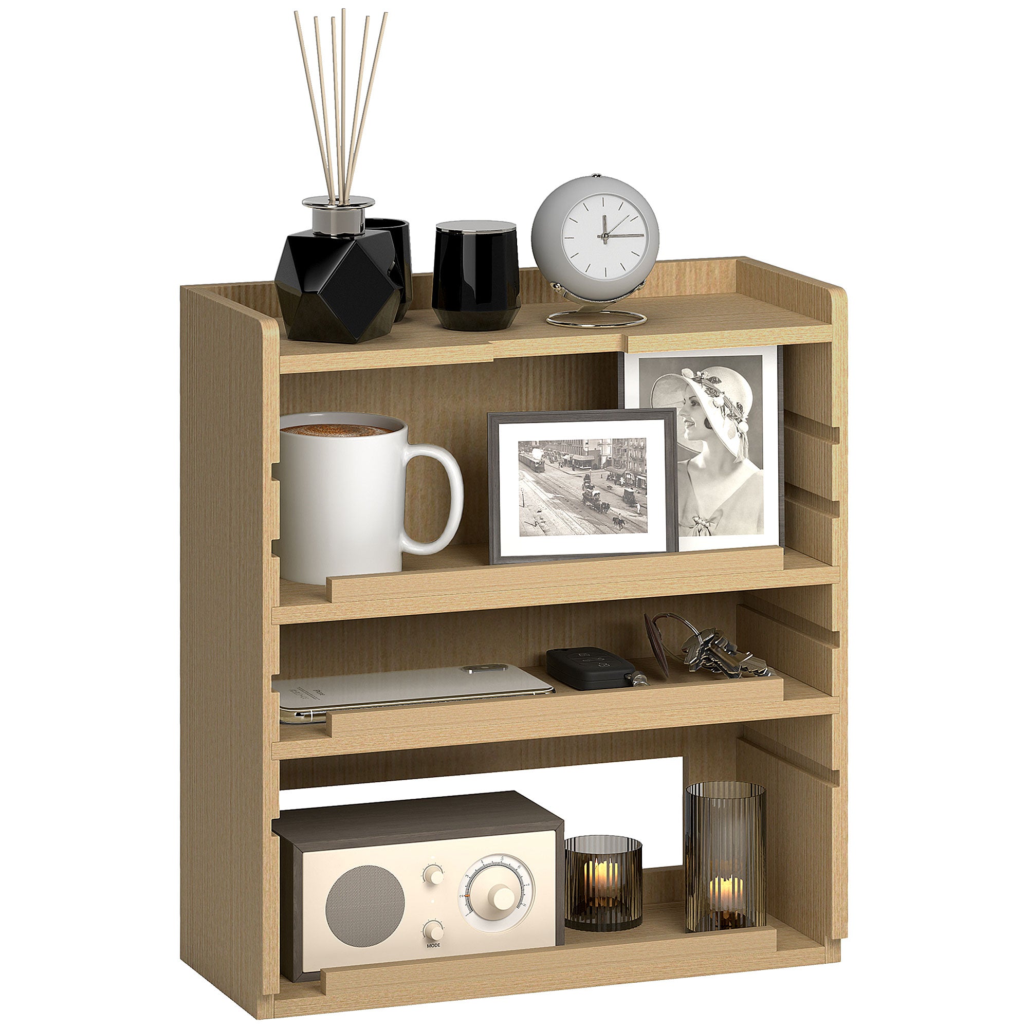 HOMCOM Four-Tier Desktop Organiser - Oak Tone - North Peak Garden Furniture