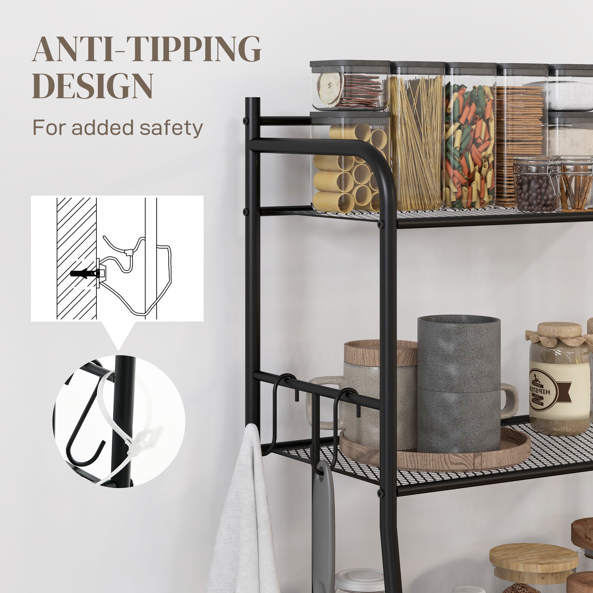 HOMCOM Five-Tier Steel Frame Kitchen Shelving Unit - Black - North Peak Garden Furniture