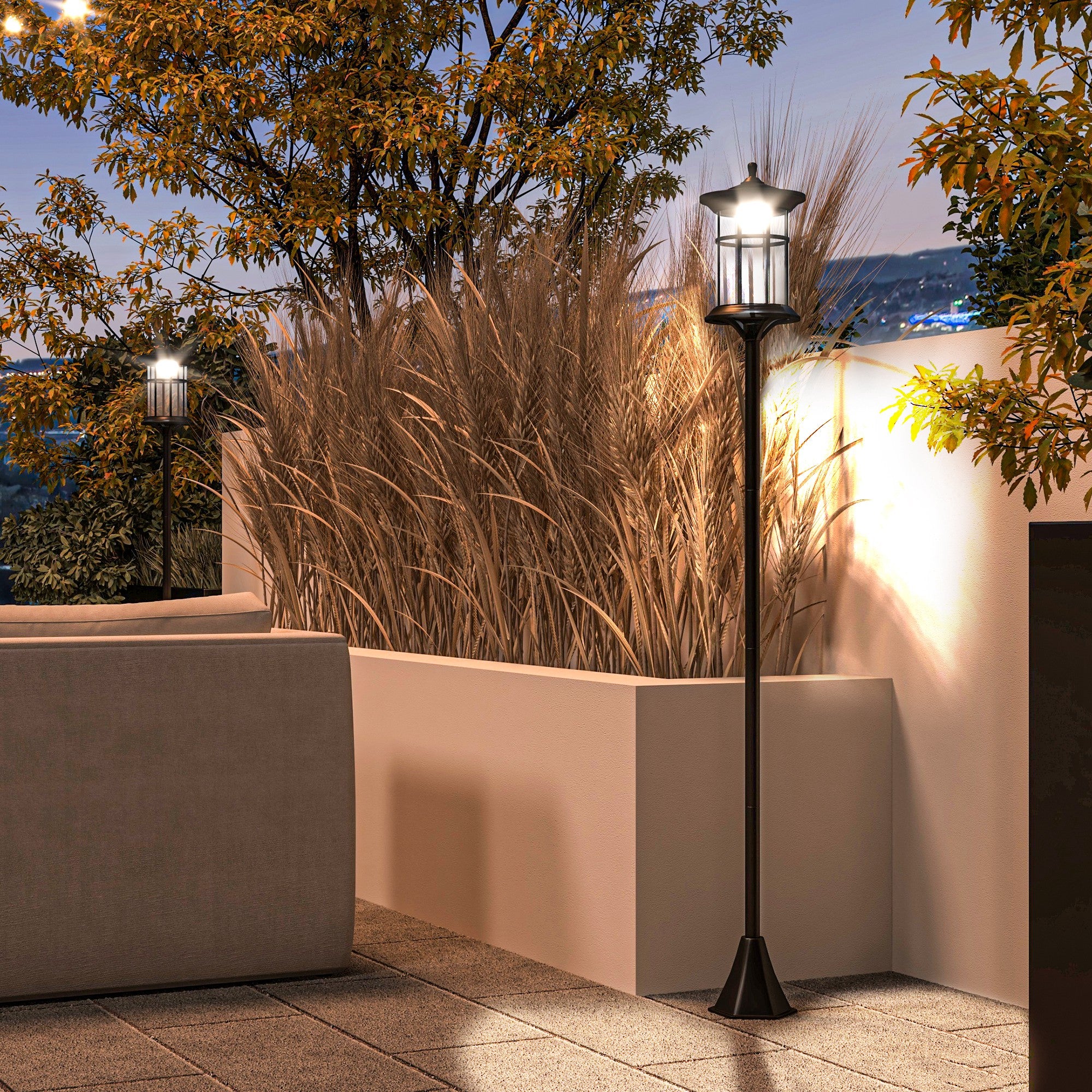 Outsunny Set of Two 1.8m Traditional Style Solar Lamp Posts - Black - North Peak Garden Furniture