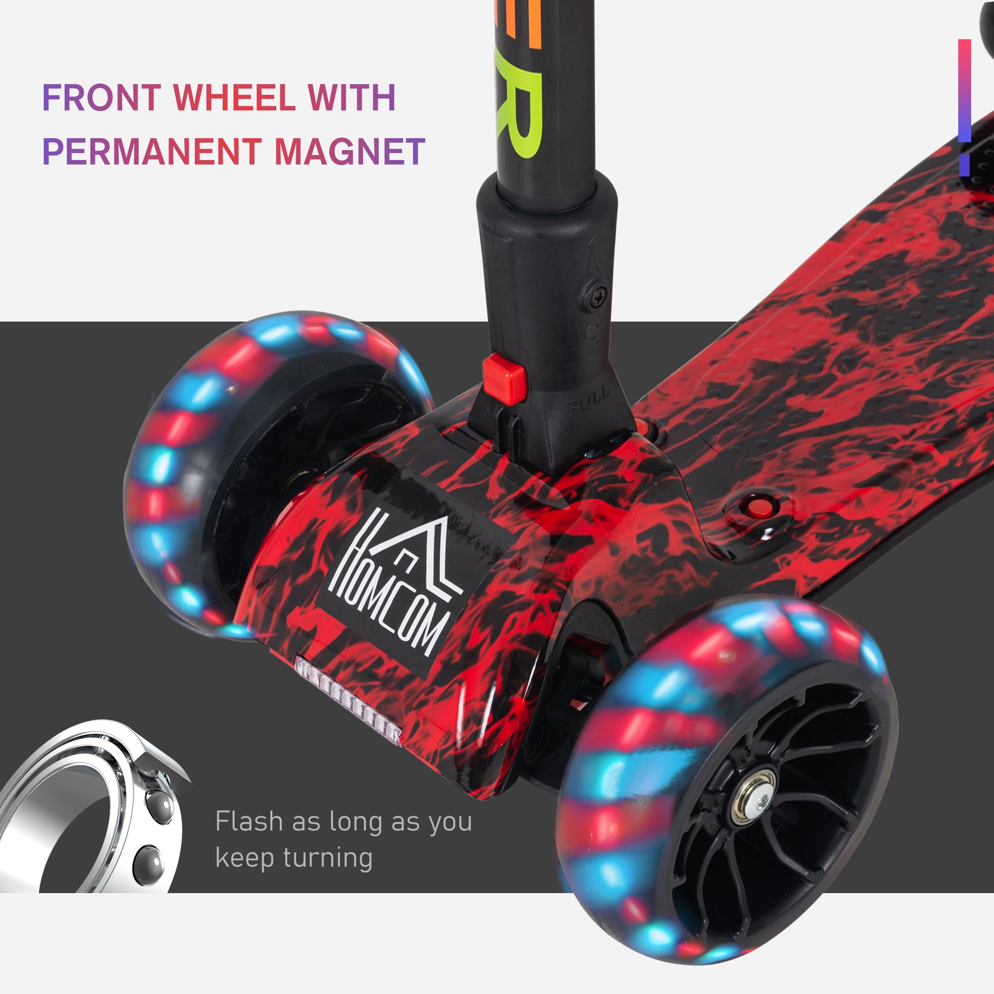 HOMCOM Scooter for Kids Toddler 3 Wheel Adjustable Height w/ Flashing Wheels Music Water Spray Foldable Kick Scooter for Boys and Girls 3 - 6 Yrs Red