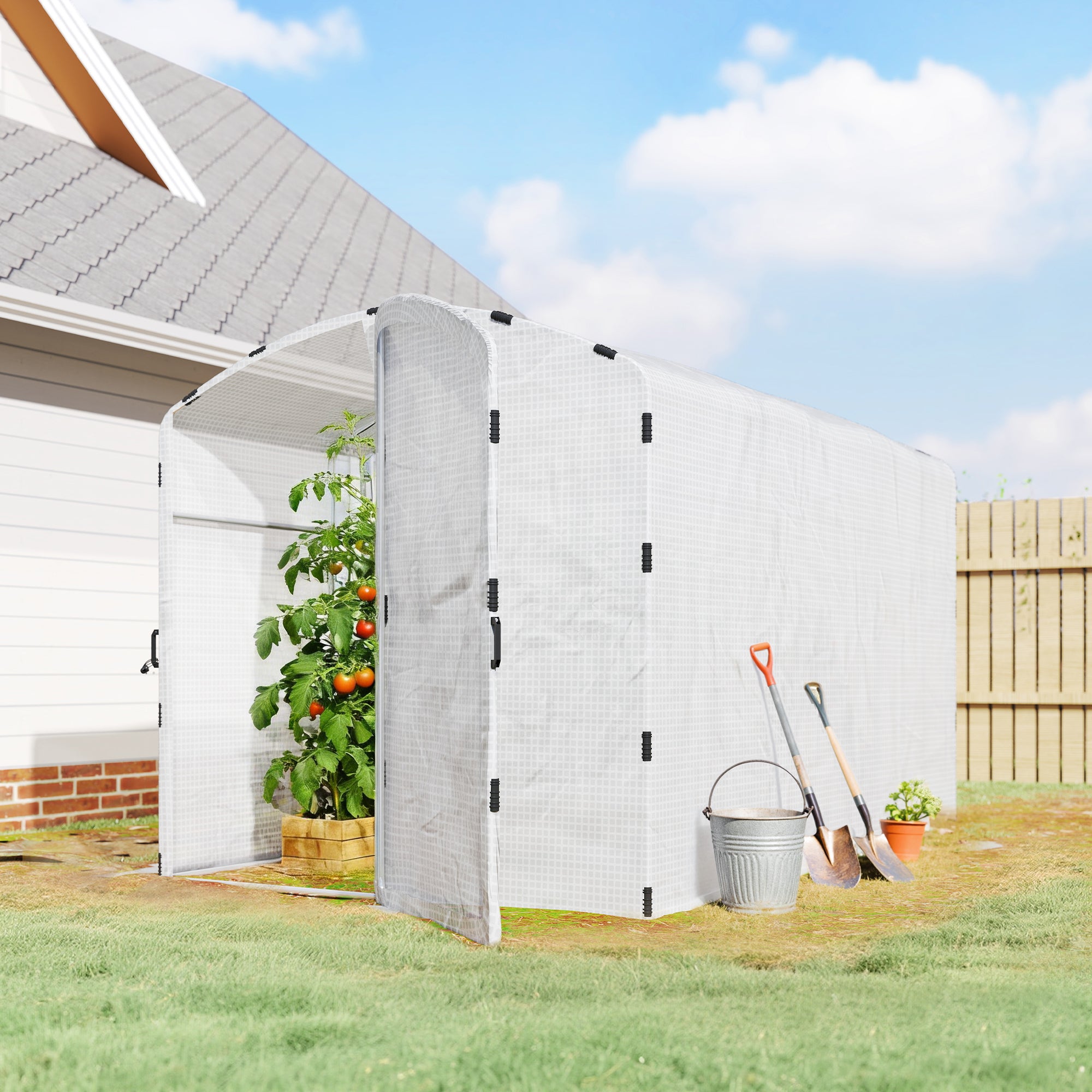 Outsunny Polytunnel Greenhouse Walk-in Grow House with UV-resistant PE Cover, Door and Galvanised Steel Frame, 2 x 2 x 2m, White