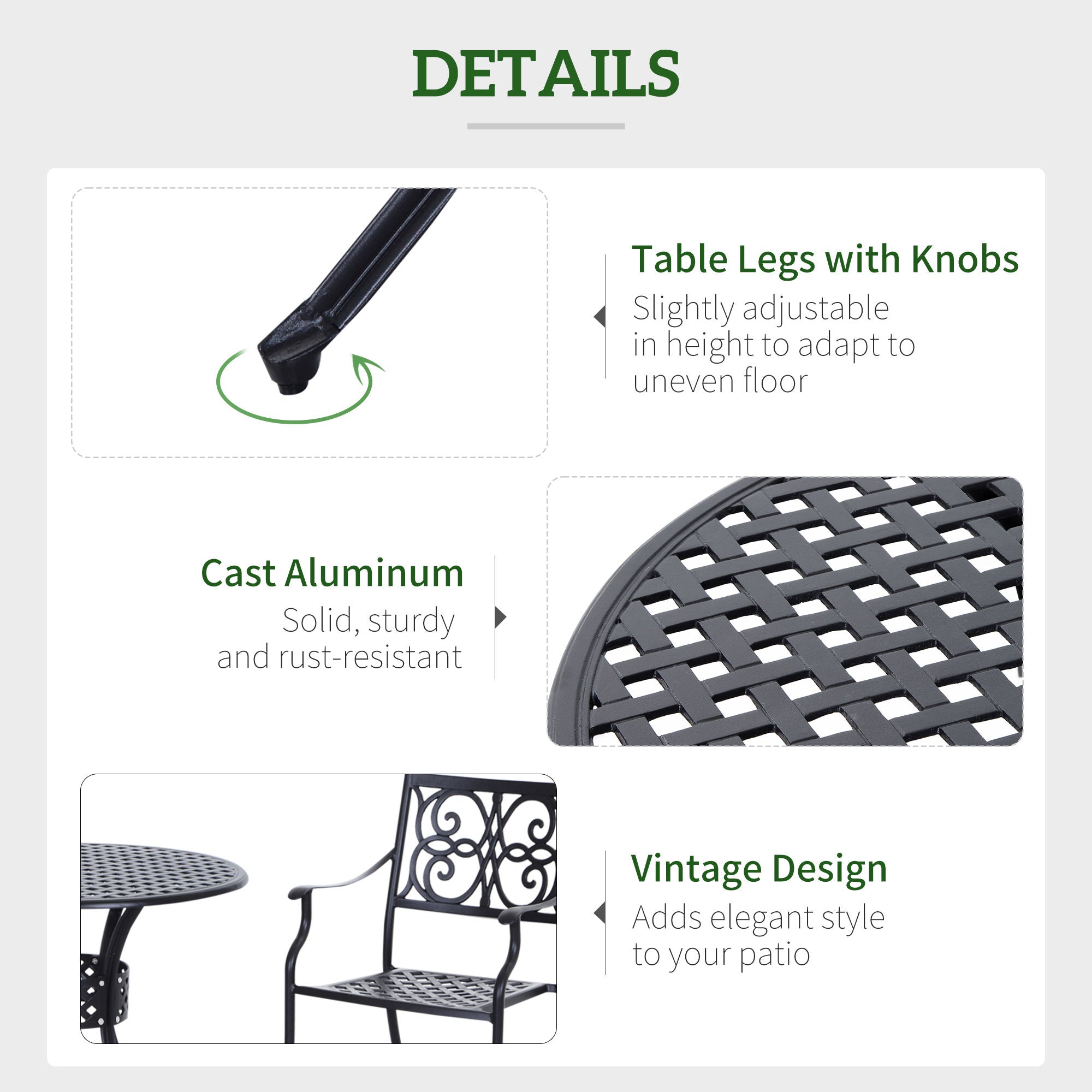 Outsunny 85cm Round Garden Table with Umbrella Hole, Aluminium Grid Motif Outdoor Dining Table for Garden Patio, Black - North Peak Garden Furniture