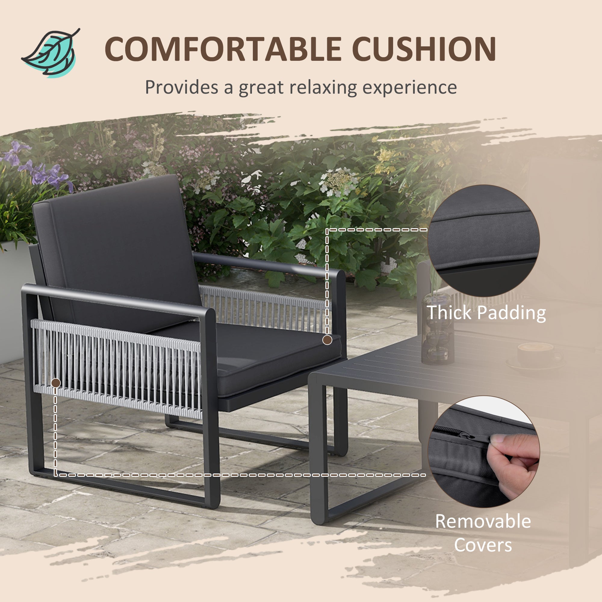 Outsunny Four-Piece Aluminium Garden Dining Set, with Cushions - North Peak Garden Furniture