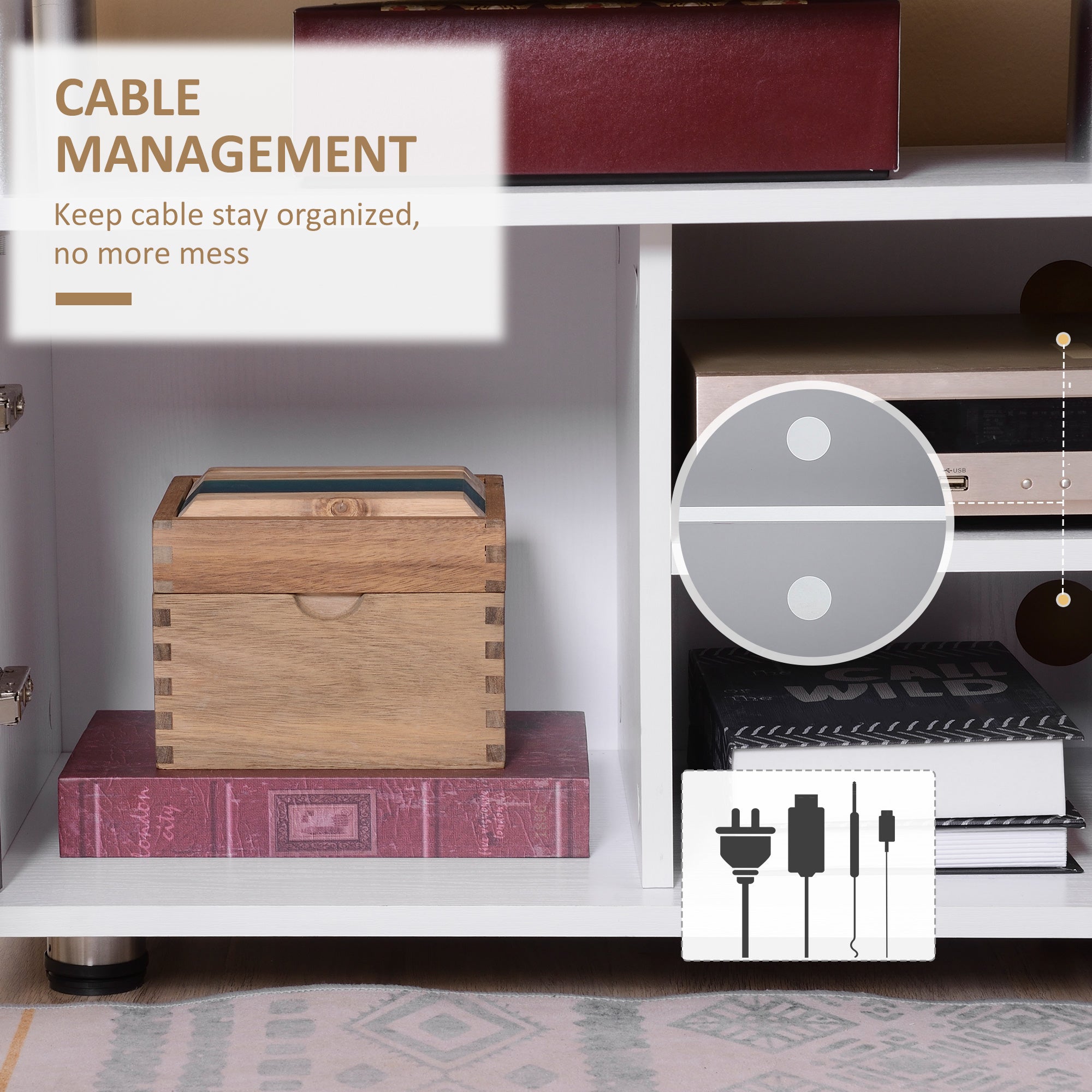 HOMCOM TV Cabinet Unit for TVs up to 50'' with Storage Shelf and Cupboards, Living Room Entertainment Center Media Console, Grey and White - North Peak Garden Furniture