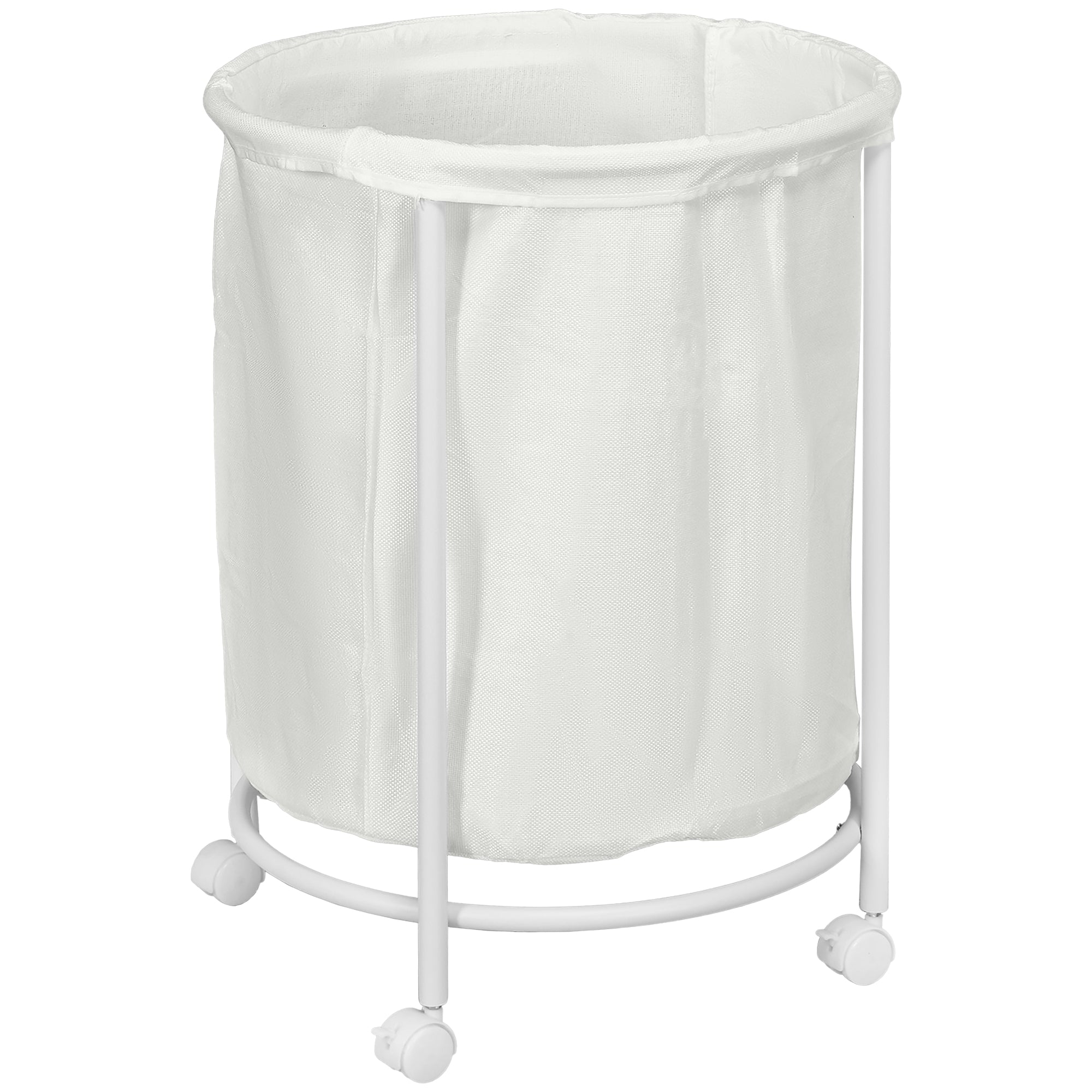 HOMCOM 100L Steel Frame Laundry Bin, with Wheels - White - North Peak Garden Furniture