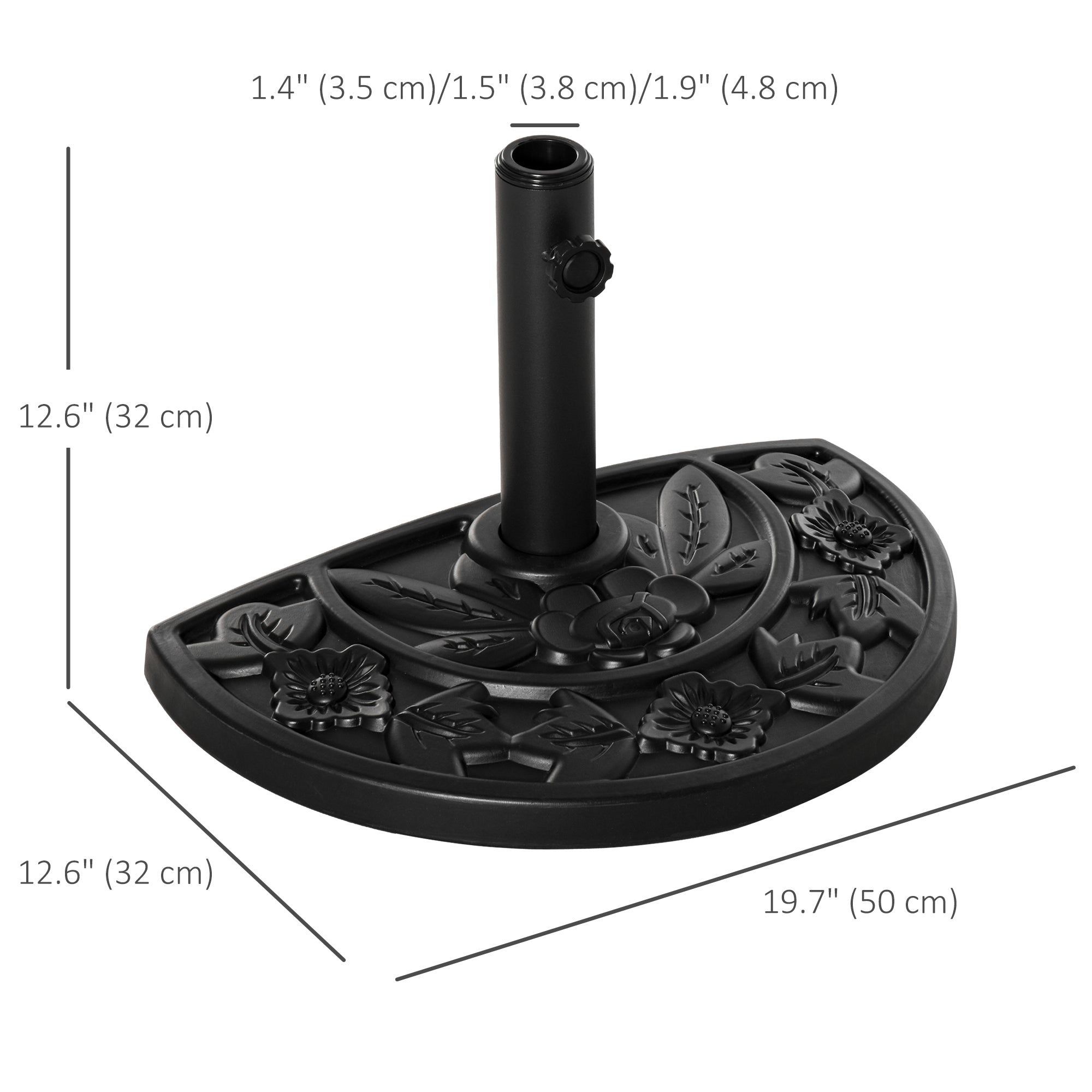 Outsunny 9kg Cement Concrete Half Round Parasol Base Umbrella Stand Garden Outdoor Accessories - Adjustable Coupler Suitable Umbrella Rod: Φ3.5cm, Φ3.8cm, Φ4.8cm - North Peak Garden Furniture