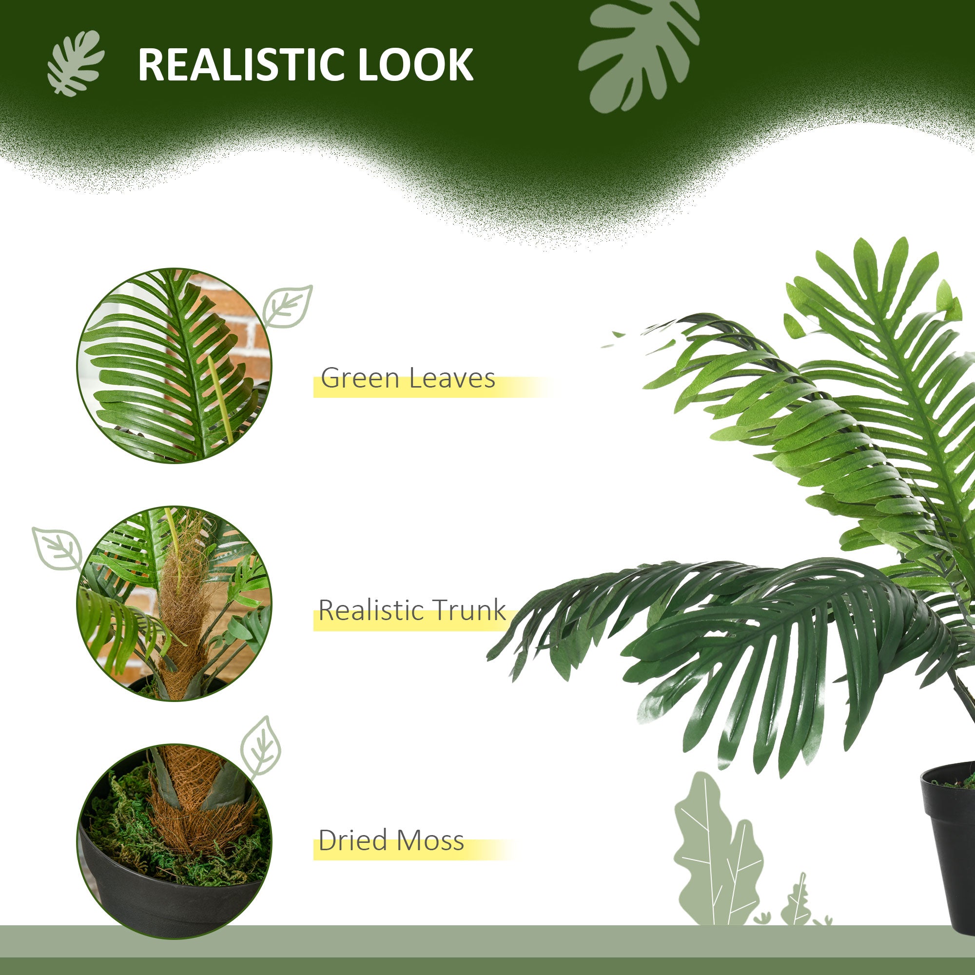 Outsunny 2 Pack 60cm Artificial Palm Tree Decorative Plant with Nursery Pot, Fake Tropical Tree for Indoor Outdoor Décor - North Peak Garden Furniture
