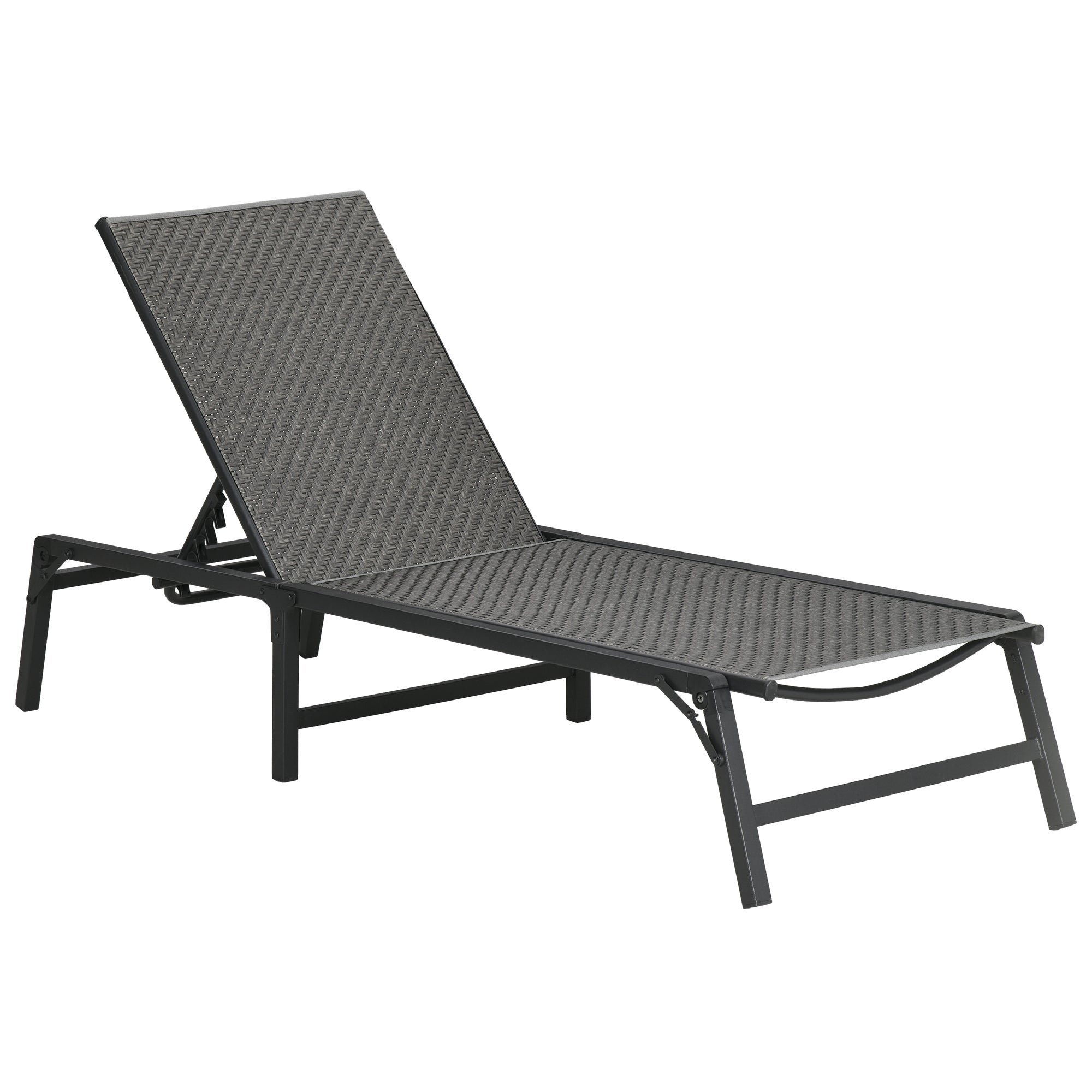 Outsunny Foldable Rattan Sun Lounger with 5-Level Adjust Backrest, Recliner Chair, Grey - North Peak Garden Furniture