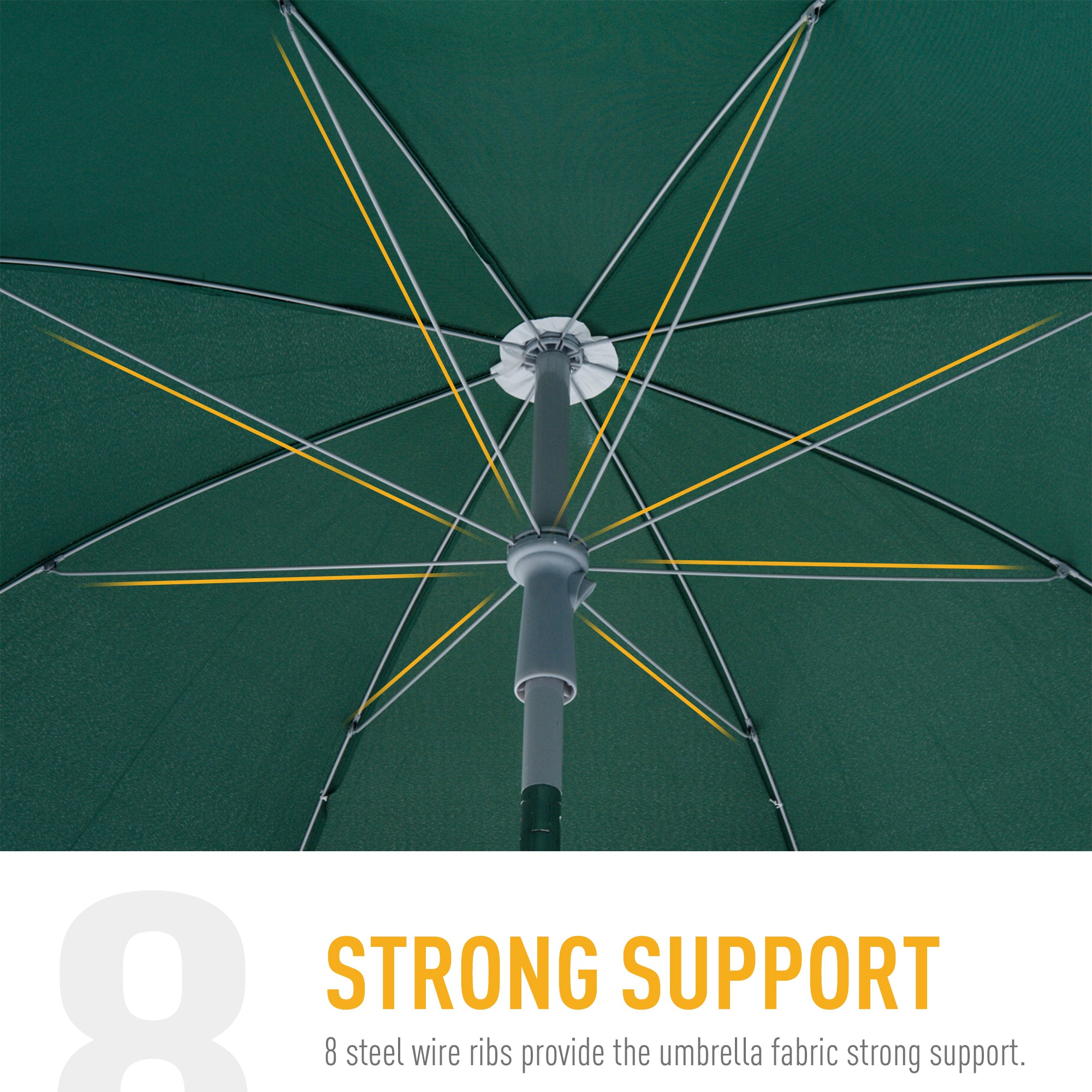 Outsunny 2.2m Beach Umbrella, Portable Parasol with Tilting Function, Outdoor Sunshade Shelter with 8 Ribs, Green - North Peak Garden Furniture