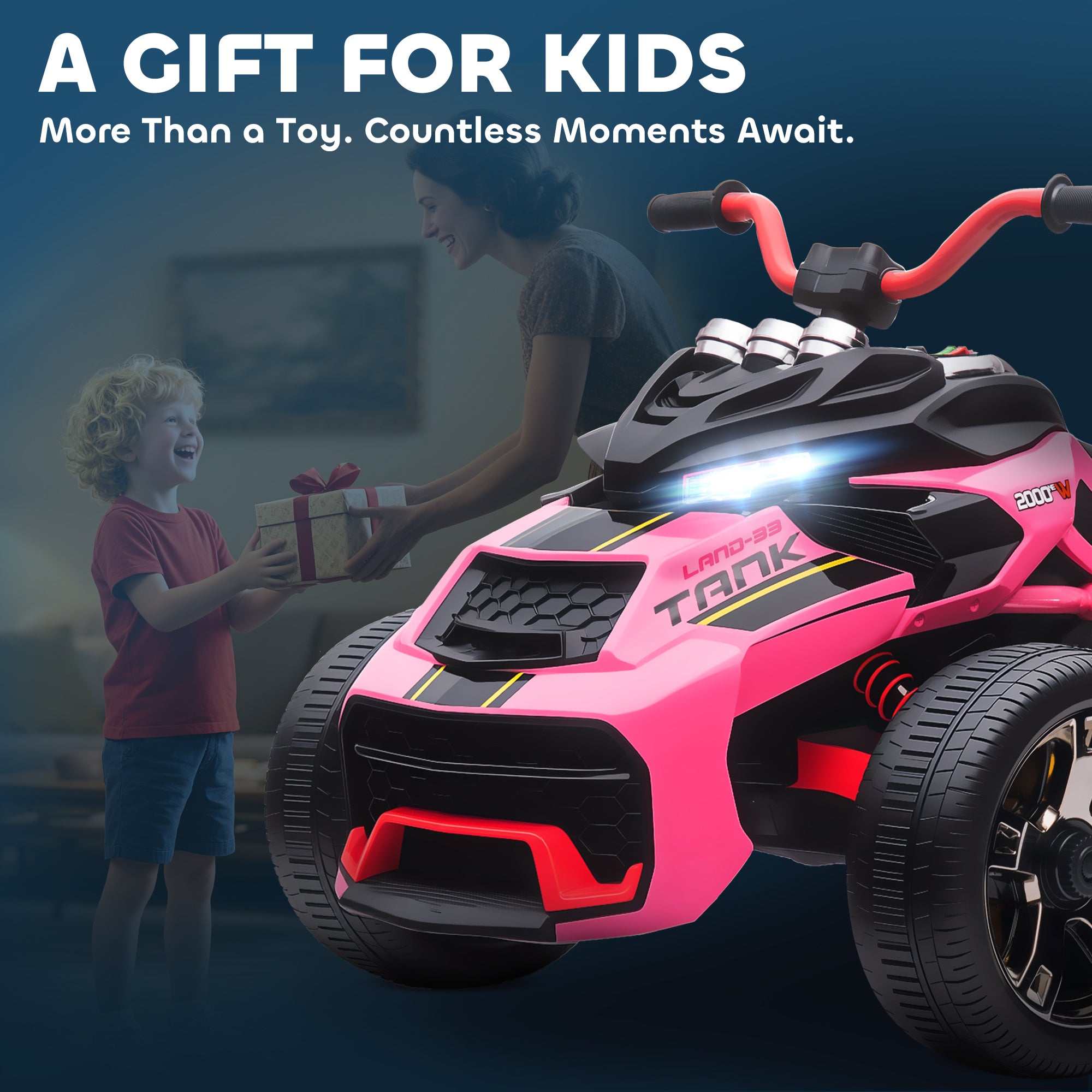 AIYAPLAY 12V Kids Electric Ride On Car with 3 Wheeler, MP3 Player, Horn, 2 Speeds, LED Lights for Boys & Girls Ages 3-8, Pink