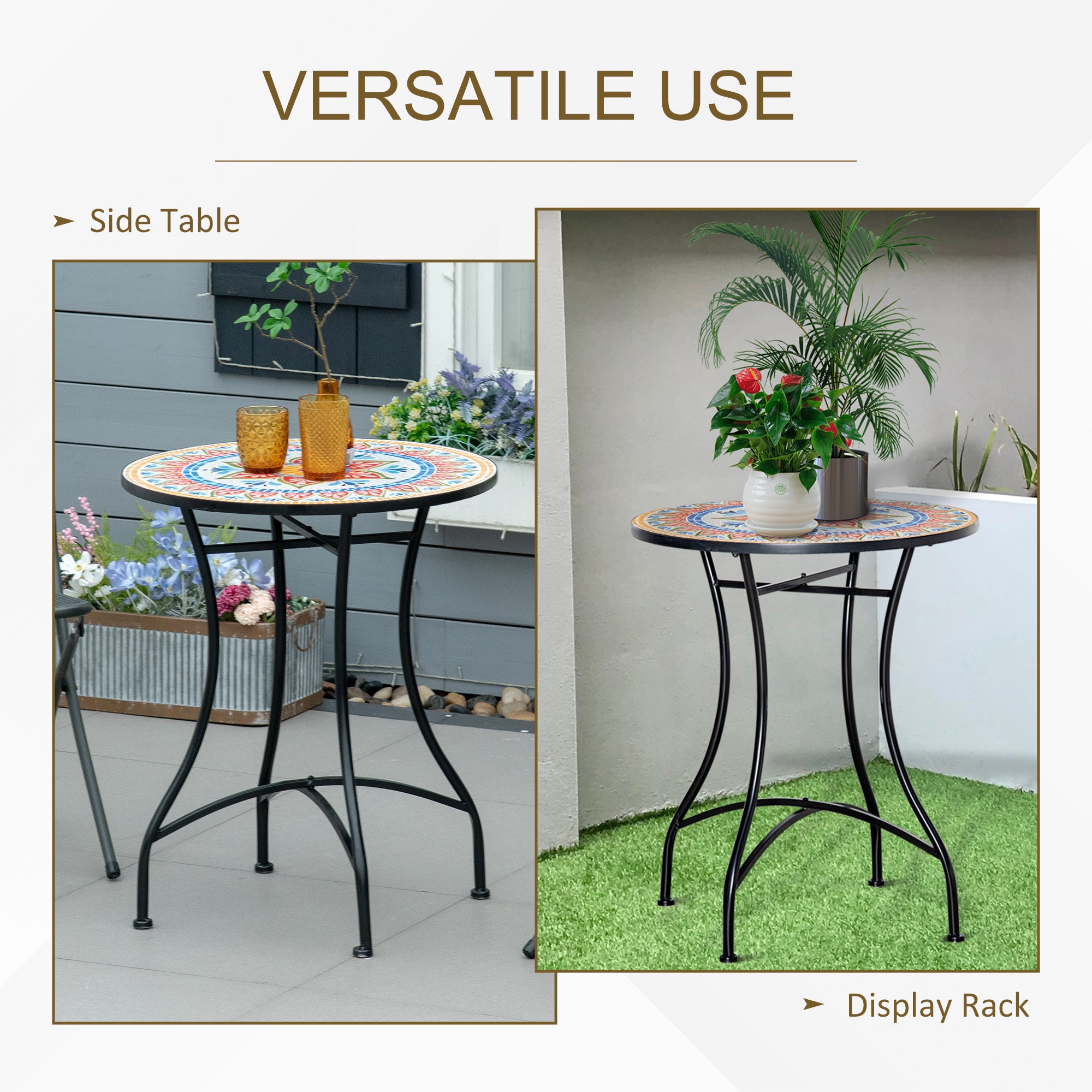 Outsunny Φ60cm Mosaic Outdoor Patio Table - Red