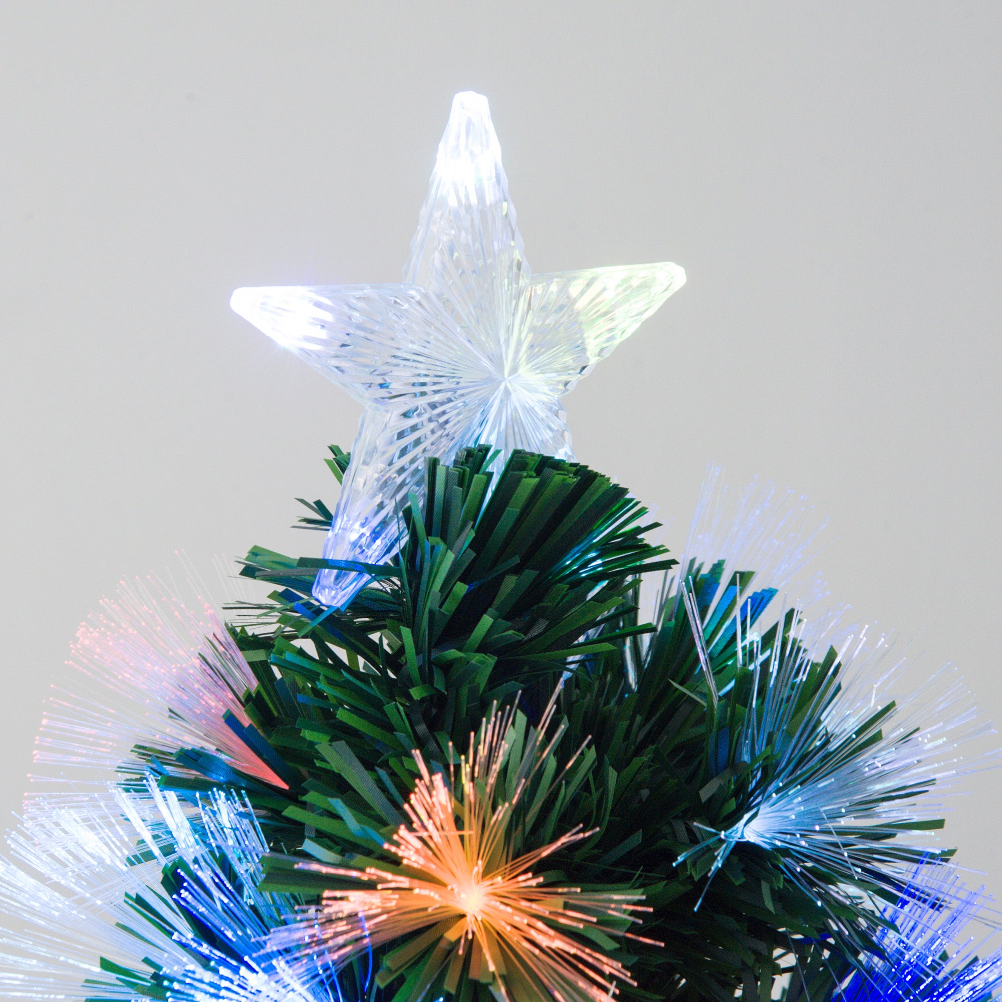 HOMCOM 4FT Multicoloured Artificial Christmas Tree w/ Fibre Optic Lights Pre-Lit Modes Metal Stand Star Holder Home Seasonal Decoration - North Peak Garden Furniture