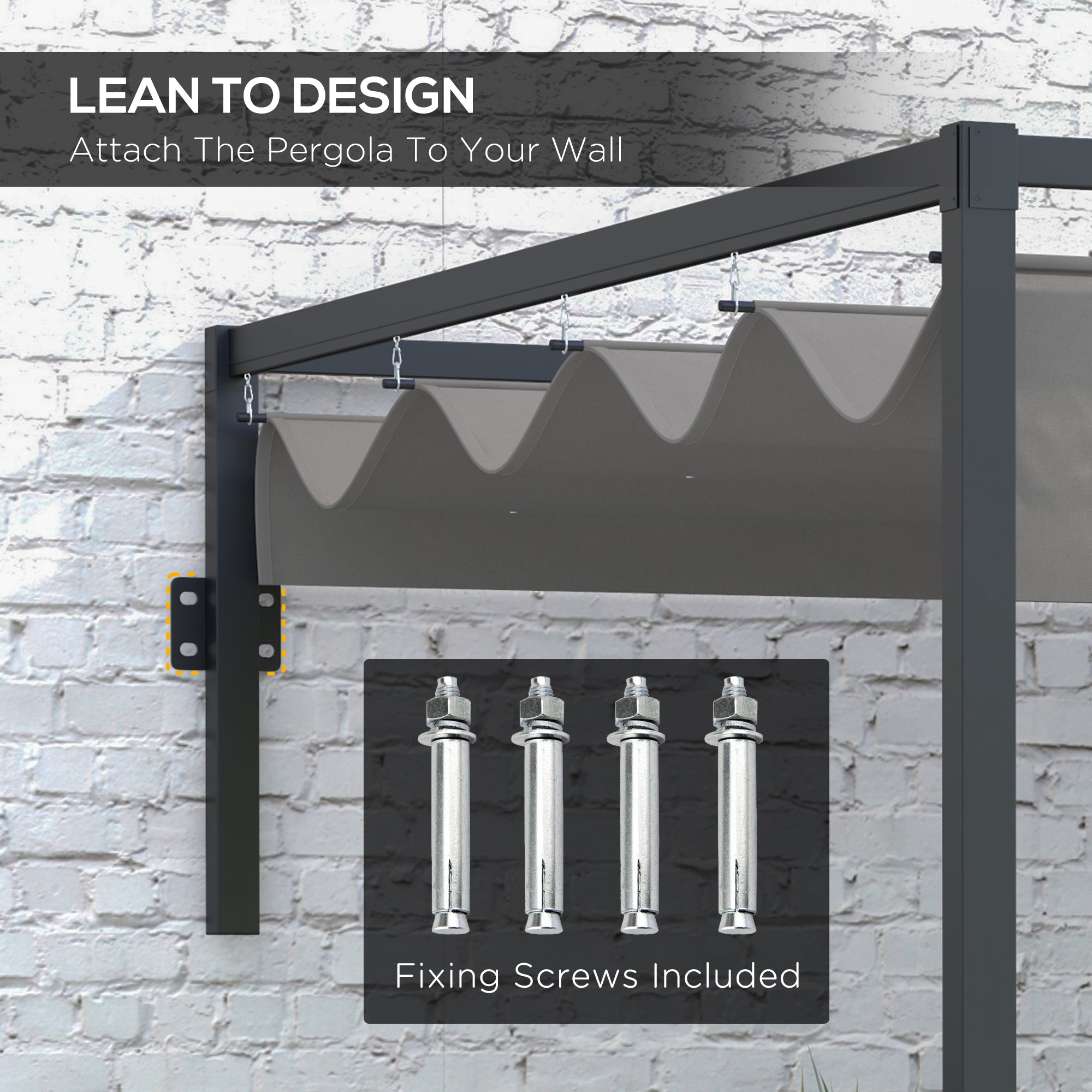 Outsunny 2 x 3(m) Lean To Pergola, Metal Pergola with Retractable Roof for Grill, Garden, Patio, Deck