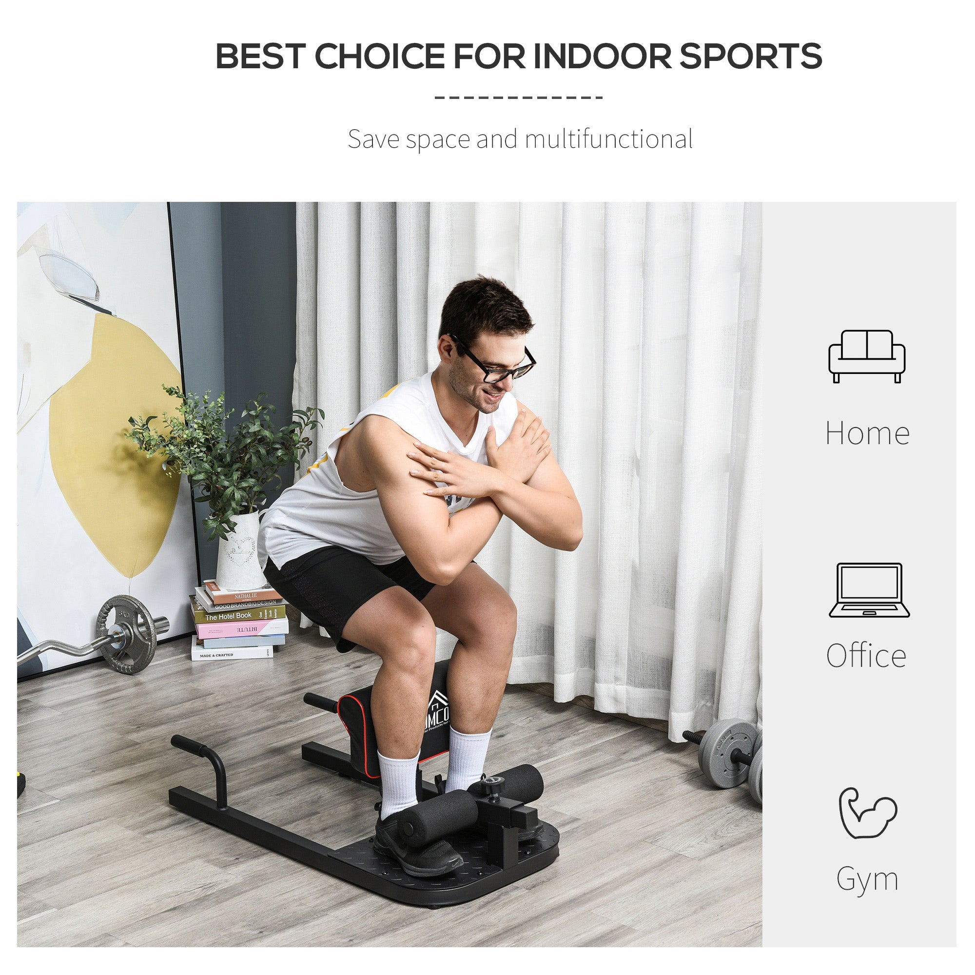 HOMCOM Squat Machine with Push Up Stand, Padded Hip Thrust Bench with Adjustable Cushion for Home Gym Work Out, Black - North Peak Garden Furniture