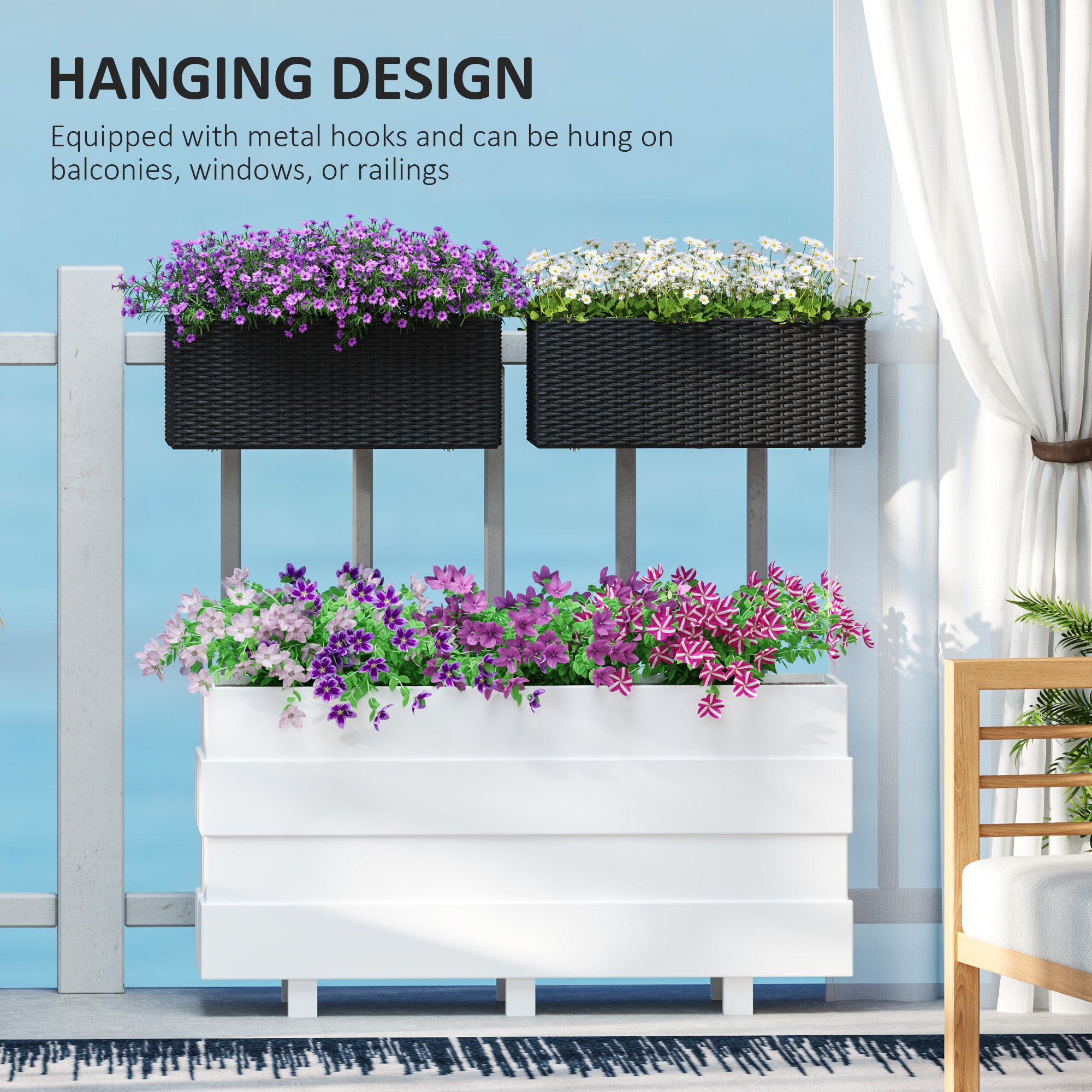 Outsunny Set of Two Rattan-Effect Planters - Black - North Peak Garden Furniture