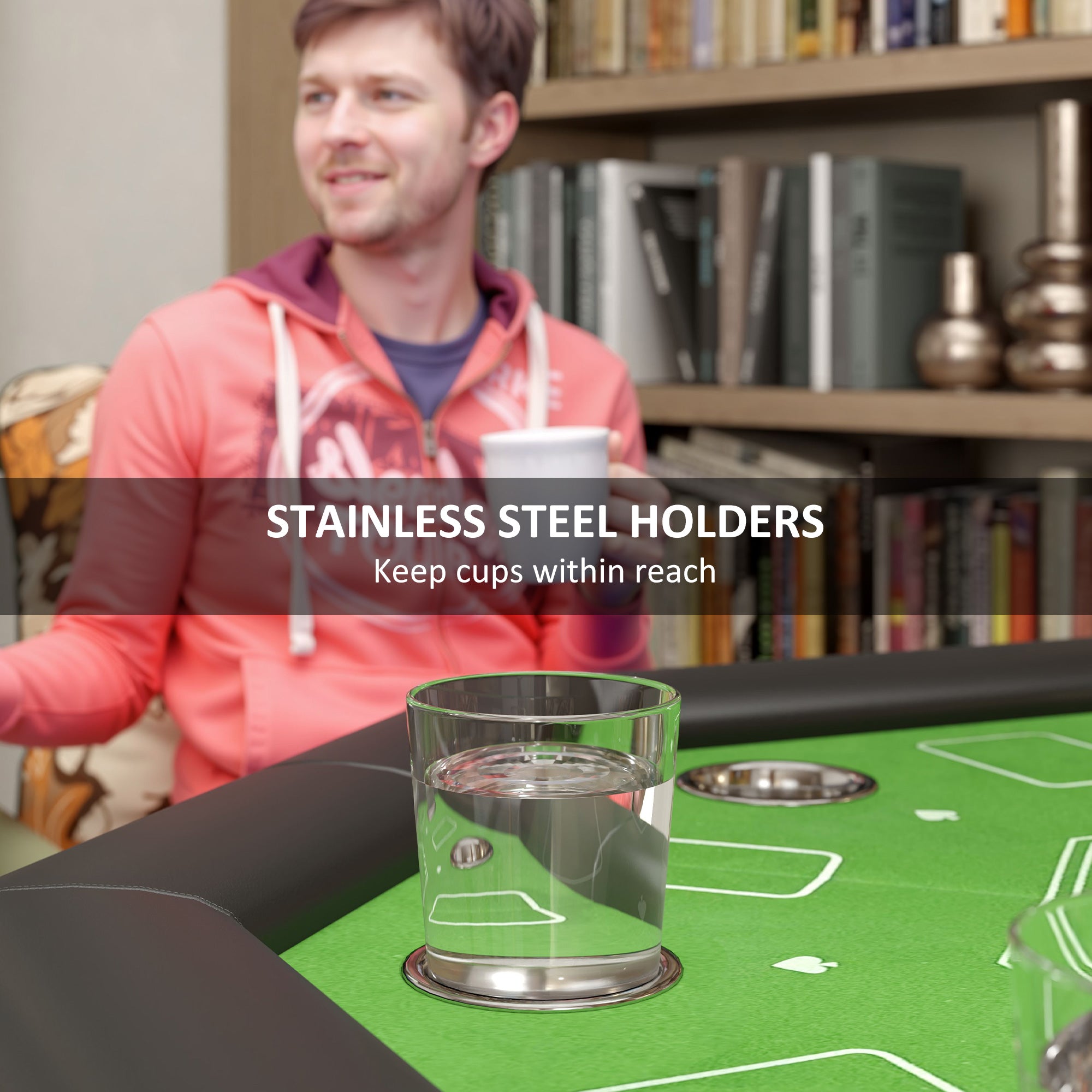 SPORTNOW 8 Player Folding Poker Table, Portable Octagon Blackjack Table with Cup Holders with Cup Holders, Padded Edge, Green - North Peak Garden Furniture