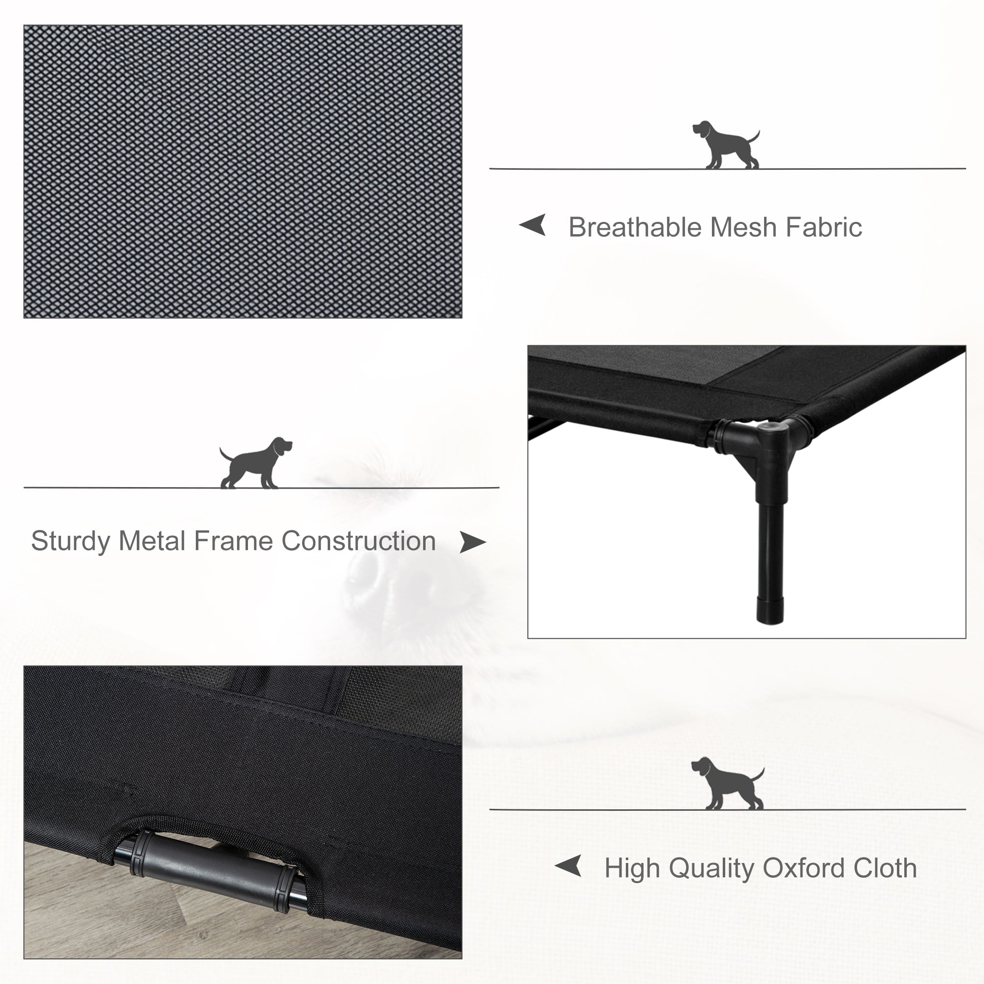 PawHut Large Raised Dog Bed Cat Elevated Lifted Cooling Portable Camping Basket Outdoor Indoor Mesh Pet Cot Metal Frame Black - North Peak Garden Furniture