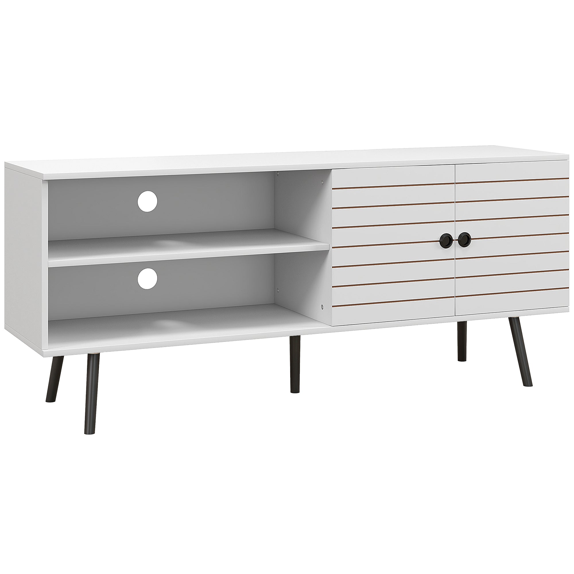 HOMCOM Duo Storage TV Unit, with Striped Door - White