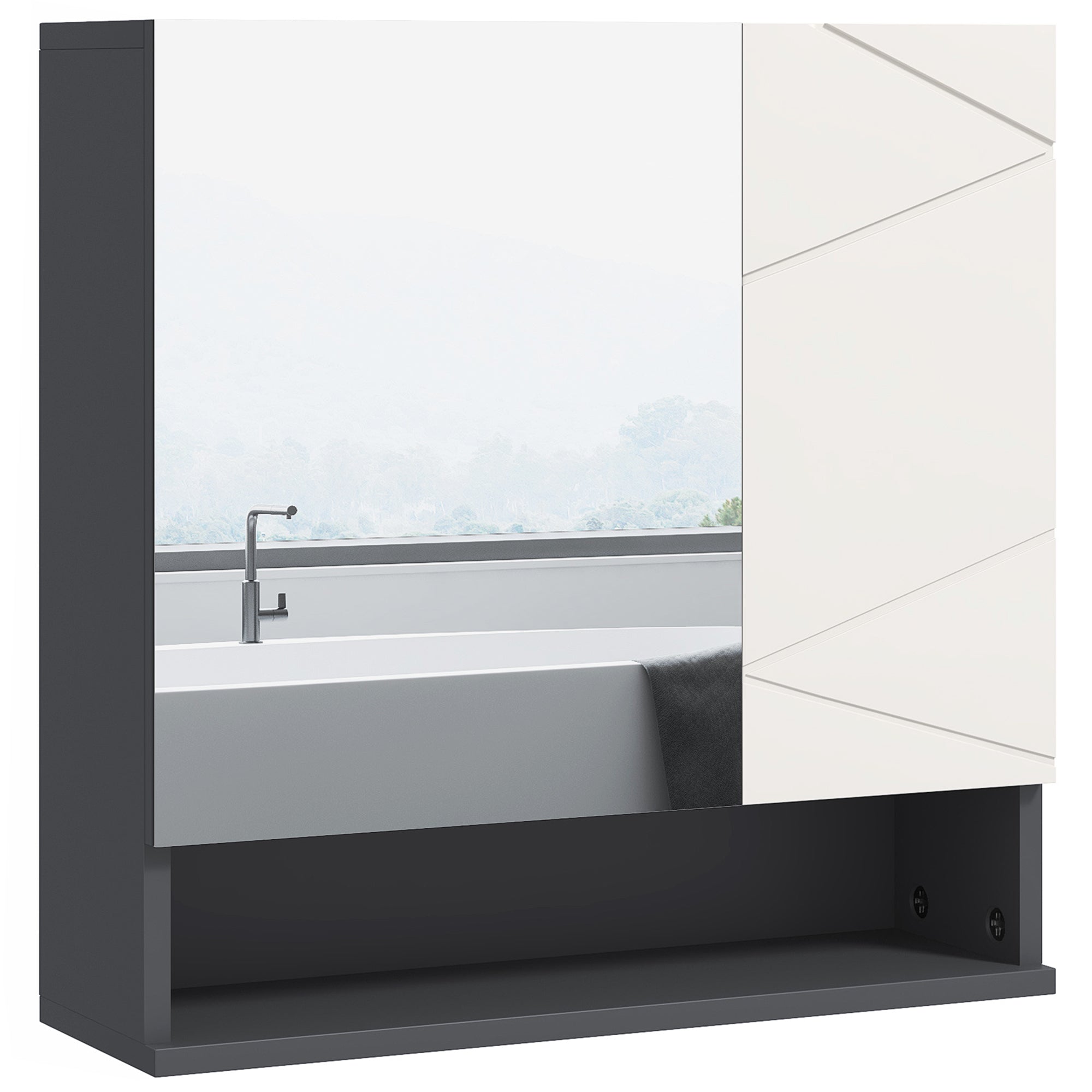 kleankin Bathroom Mirror Cabinet, Wall Mounted Bathroom Storage Cupboard with Adjustable Shelves, 55W x 17D x 55Hcm, Light Grey - North Peak Garden Furniture