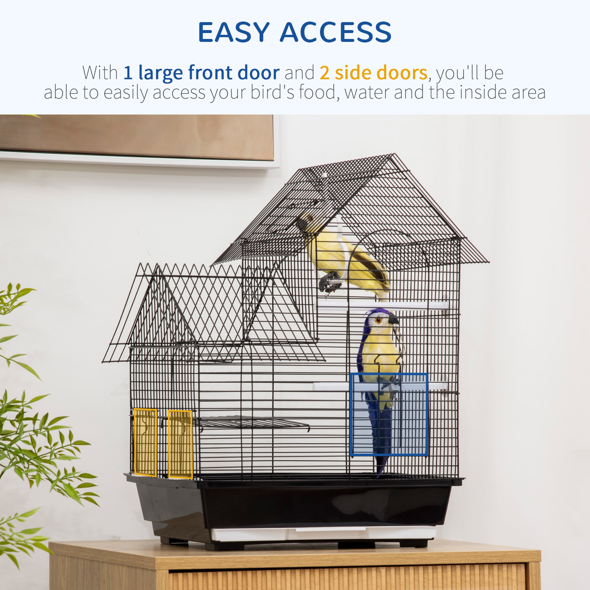 PawHut Metal Bird Cage for Finch, Canary w/ Food Containers, Swing Ring, Tray Handle, 39 x 33 x 47cm - North Peak Garden Furniture