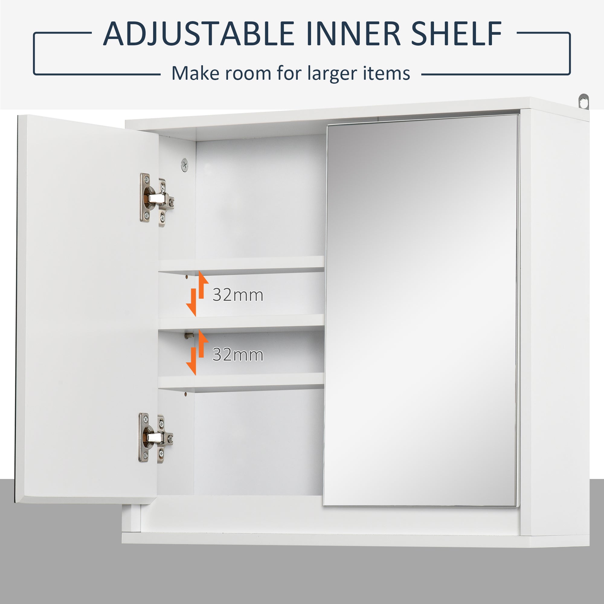HOMCOM Bathroom Mirror Cabinet Wall Mounted Storage Shelf Bathroom Cupboard Double Door, White - North Peak Garden Furniture