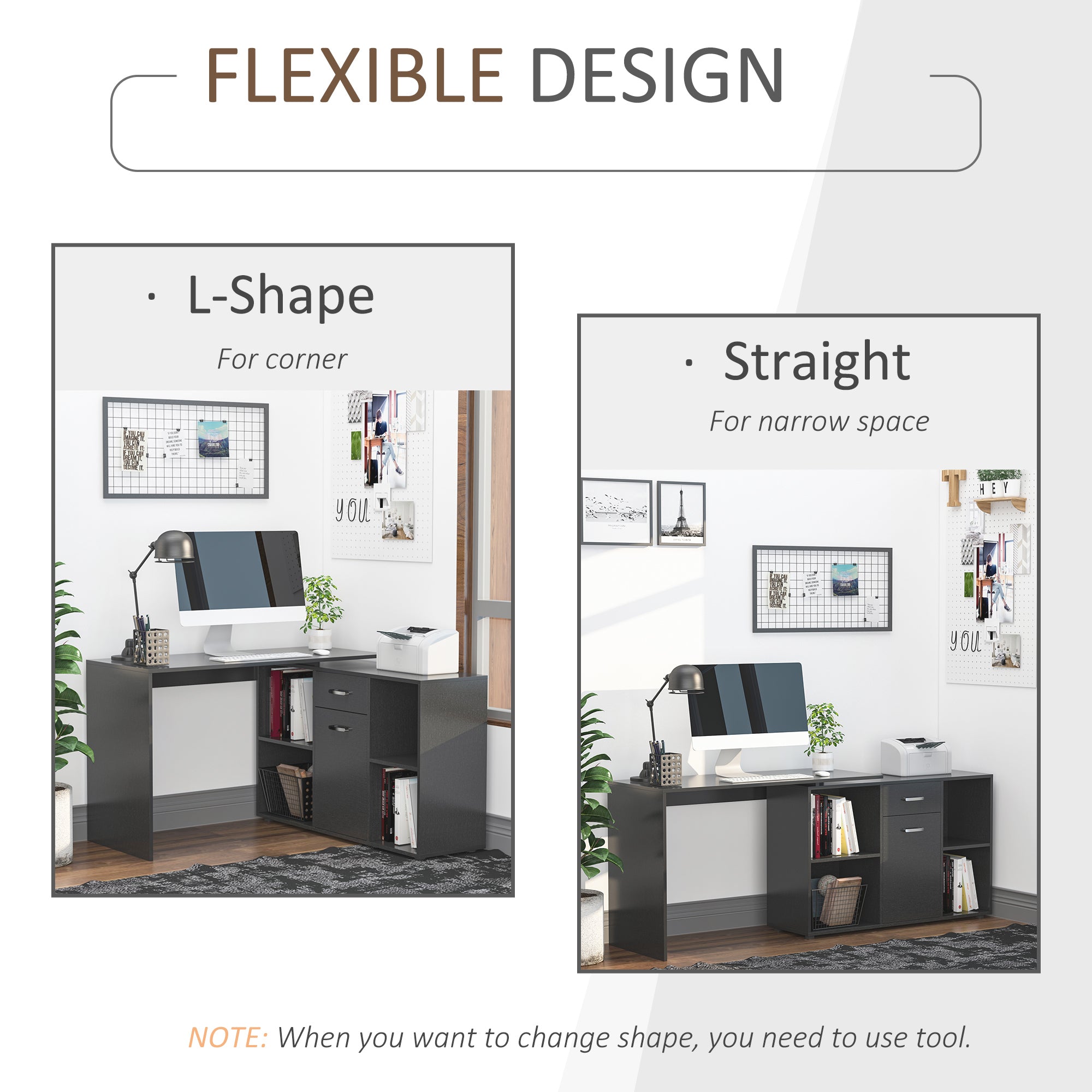 HOMCOM L-Shaped Computer Desk with Storage Compartments, Drawer and Cabinet, Laptop PC Corner Table, Home Office Workstation, 120 x 115 x 76cm, Black