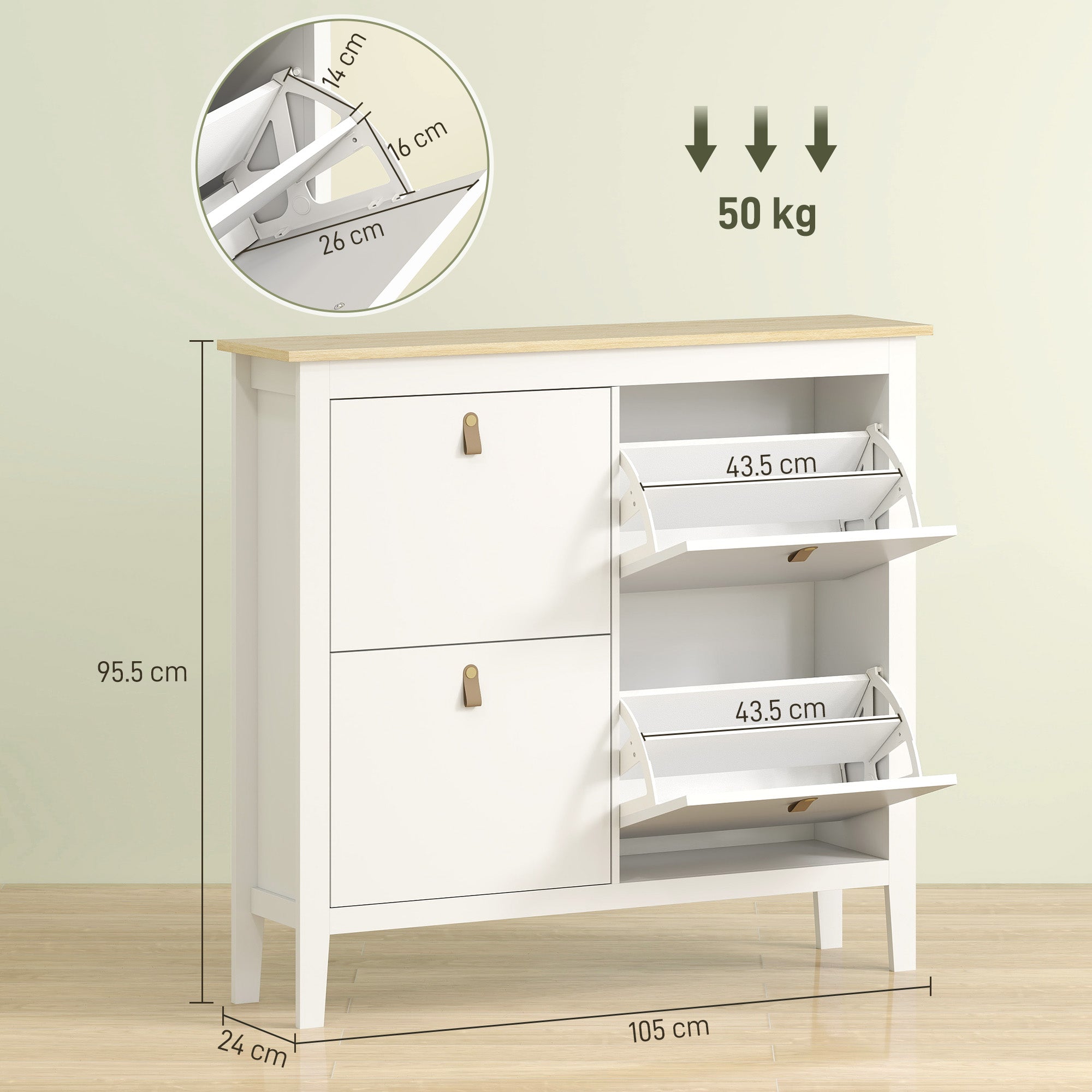 HOMCOM Modern Four-Drawer Shoe Cabinet - White - North Peak Garden Furniture