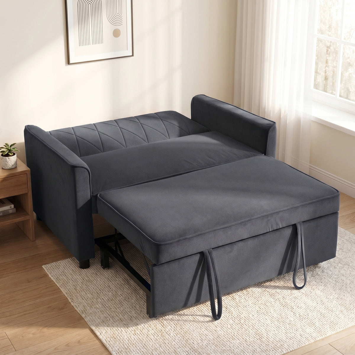 HOMCOM 2 Seater Sofa Bed, 3-in-1 Convertible Pull Out Sleeper Sofa with Click-Clack Adjustable Backrest, Dark Grey