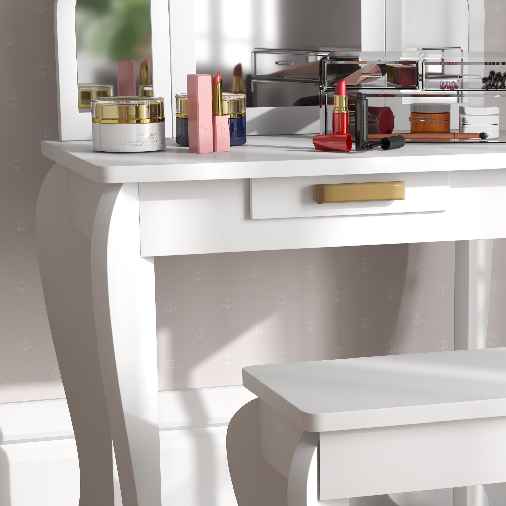 HOMCOM Kids Dressing Table Set, with Mirror and Drawer - White