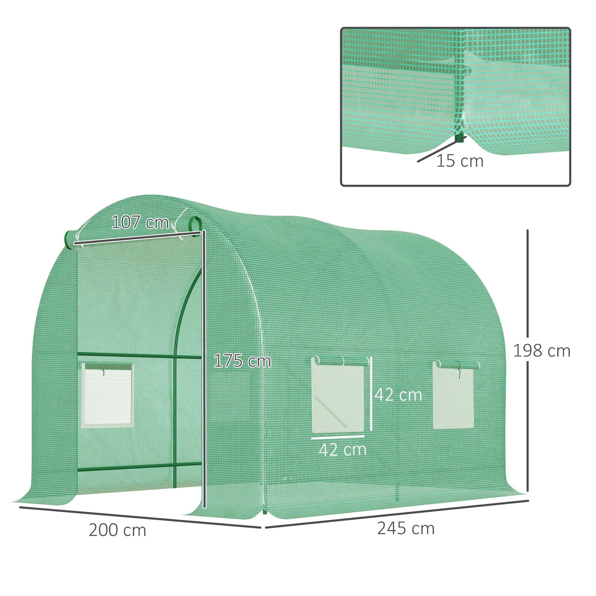Outsunny Reinforced Walk in Polytunnel Greenhouse with Roll Up Door, Galvanised Steel Frame and Zipped Door Windows, 2.5 x 2 m