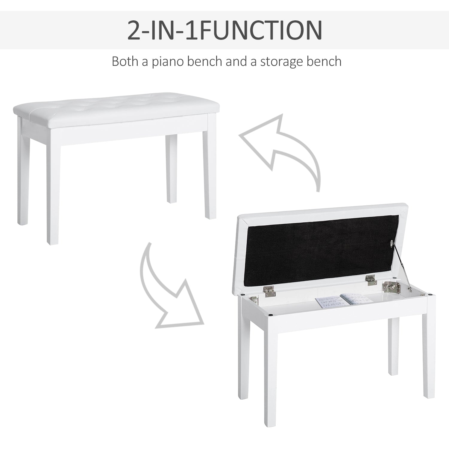 HOMCOM PU Leather Upholstered Piano Stool Makeup Stool Bench Dressing Table Seat with Storage 76x36x50cm, White - North Peak Garden Furniture