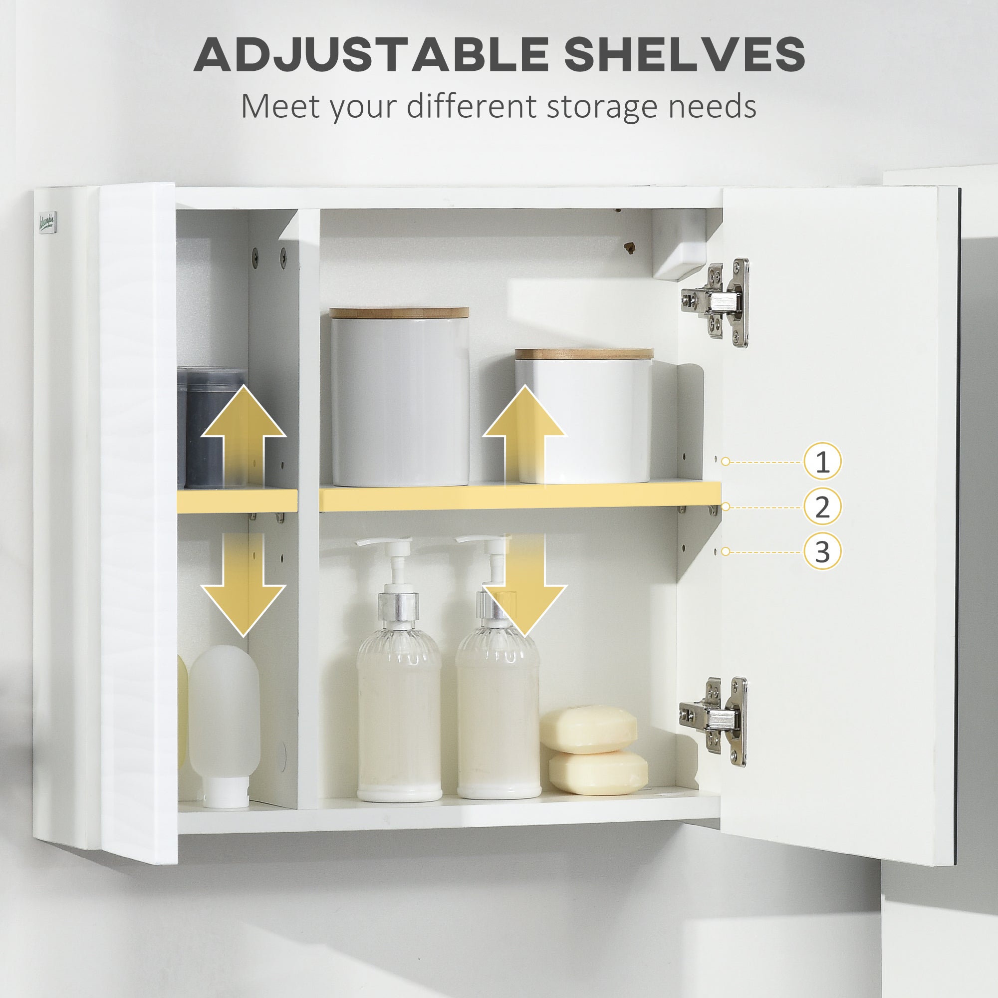 kleankin Bathroom Cabinet with Mirror, Double Door Wall Mounted Storage Cupboard Organizer with Adjustable Shelves, White - North Peak Garden Furniture