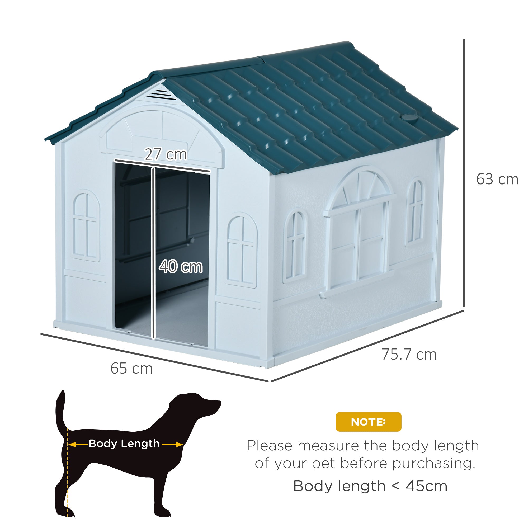 PawHut Plastic Weather-Resistant Dog House, for Indoors and Outdoors, Medium Dogs - White and Blue - North Peak Garden Furniture
