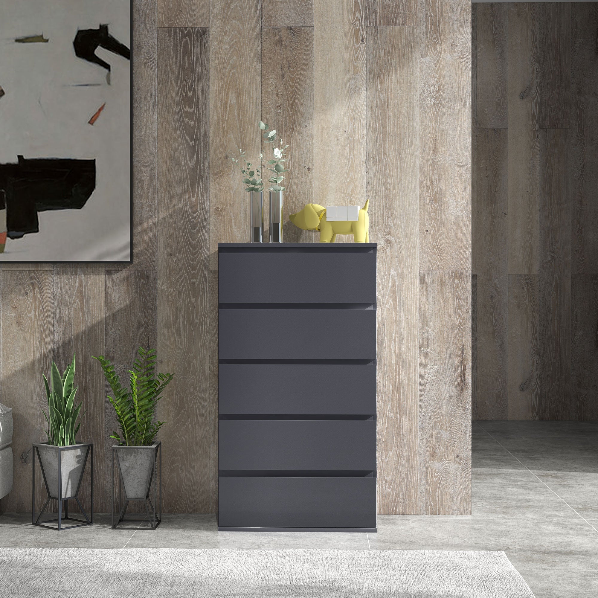 HOMCOM High Gloss Chest of Drawers, 5-Drawer Storage Cabinets, Modern Dresser, Storage Drawer Unit for Bedroom - North Peak Garden Furniture
