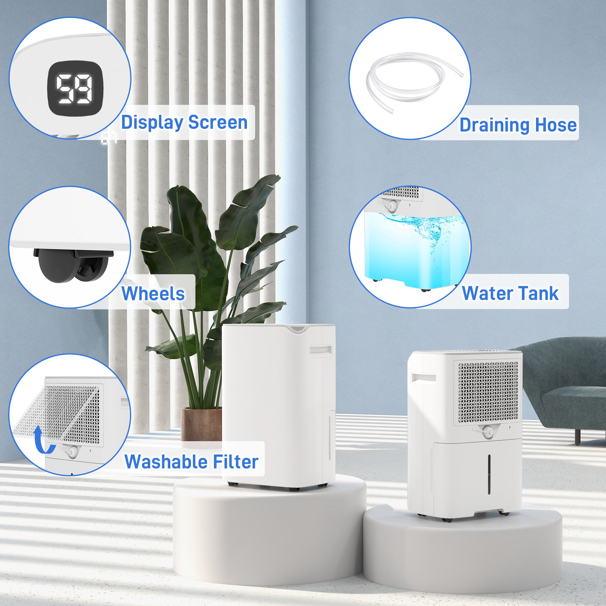 HOMCOM 20L/Day Dehumidifier, with Filter - White - North Peak Garden Furniture