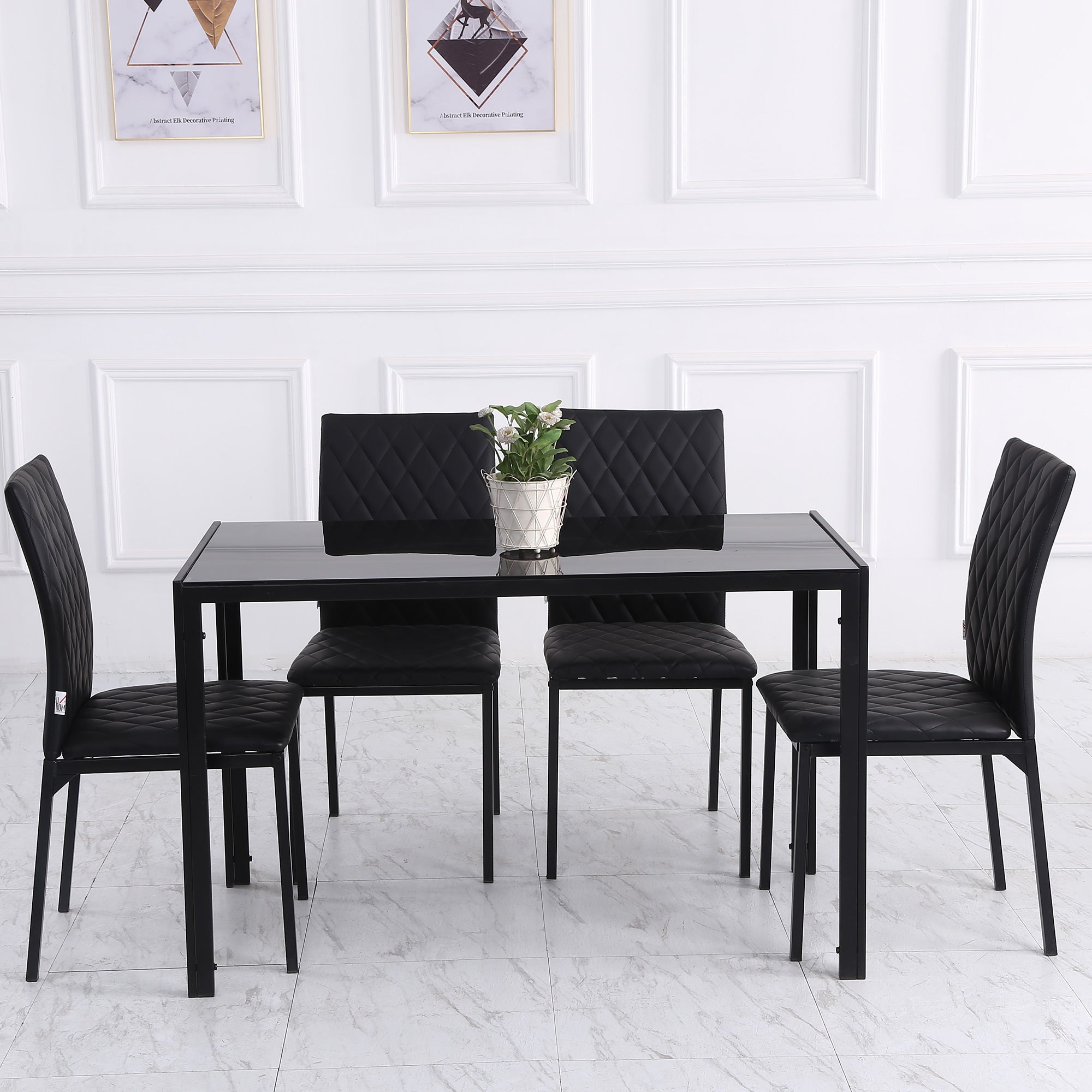 HOMCOM Modern Dining Chairs Upholstered Faux Leather Accent Chairs with Metal Legs for Kitchen, Set of 4, Black - North Peak Garden Furniture