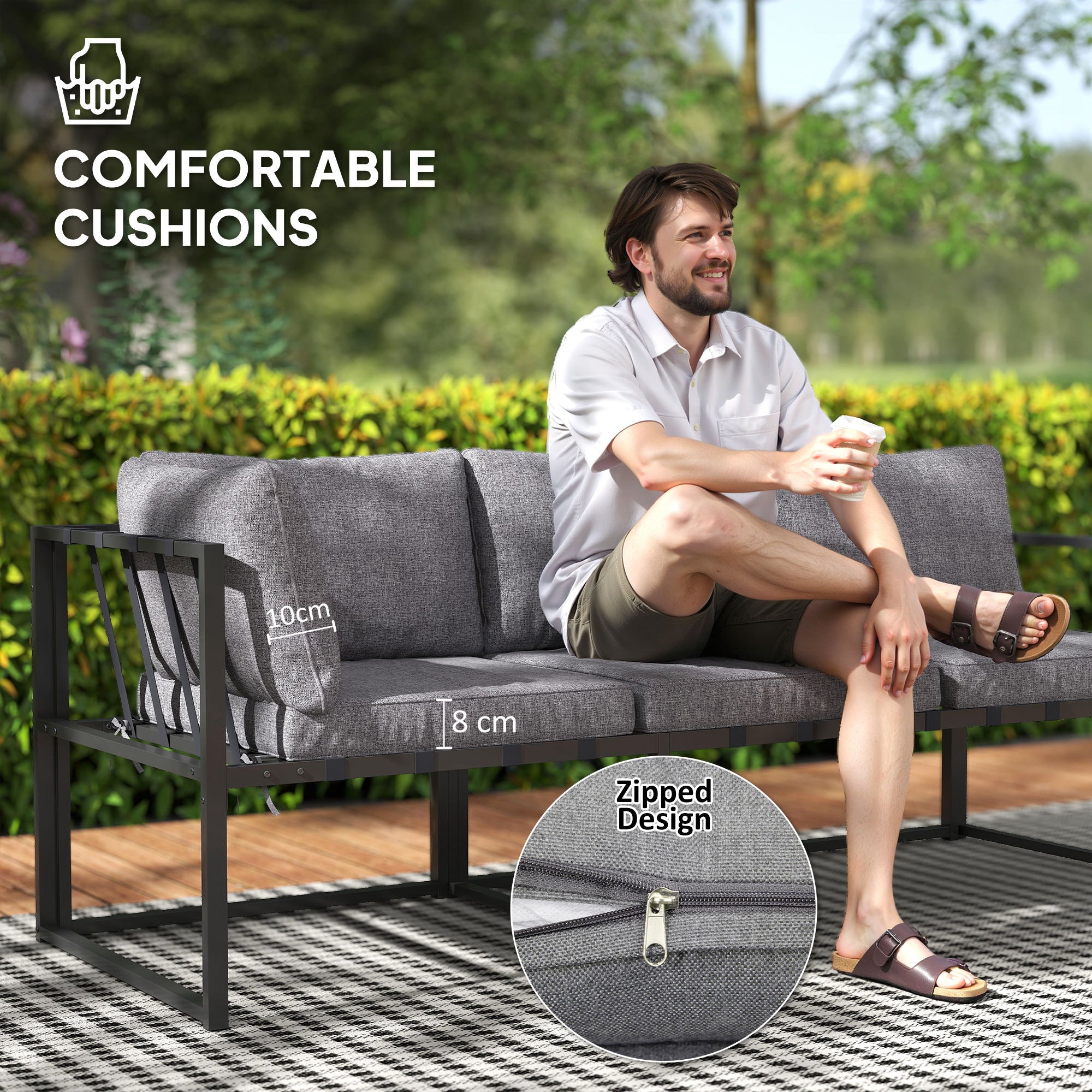 Outsunny Three-Piece L Shaped Garden Furniture Set with Cushions - Grey - North Peak Garden Furniture