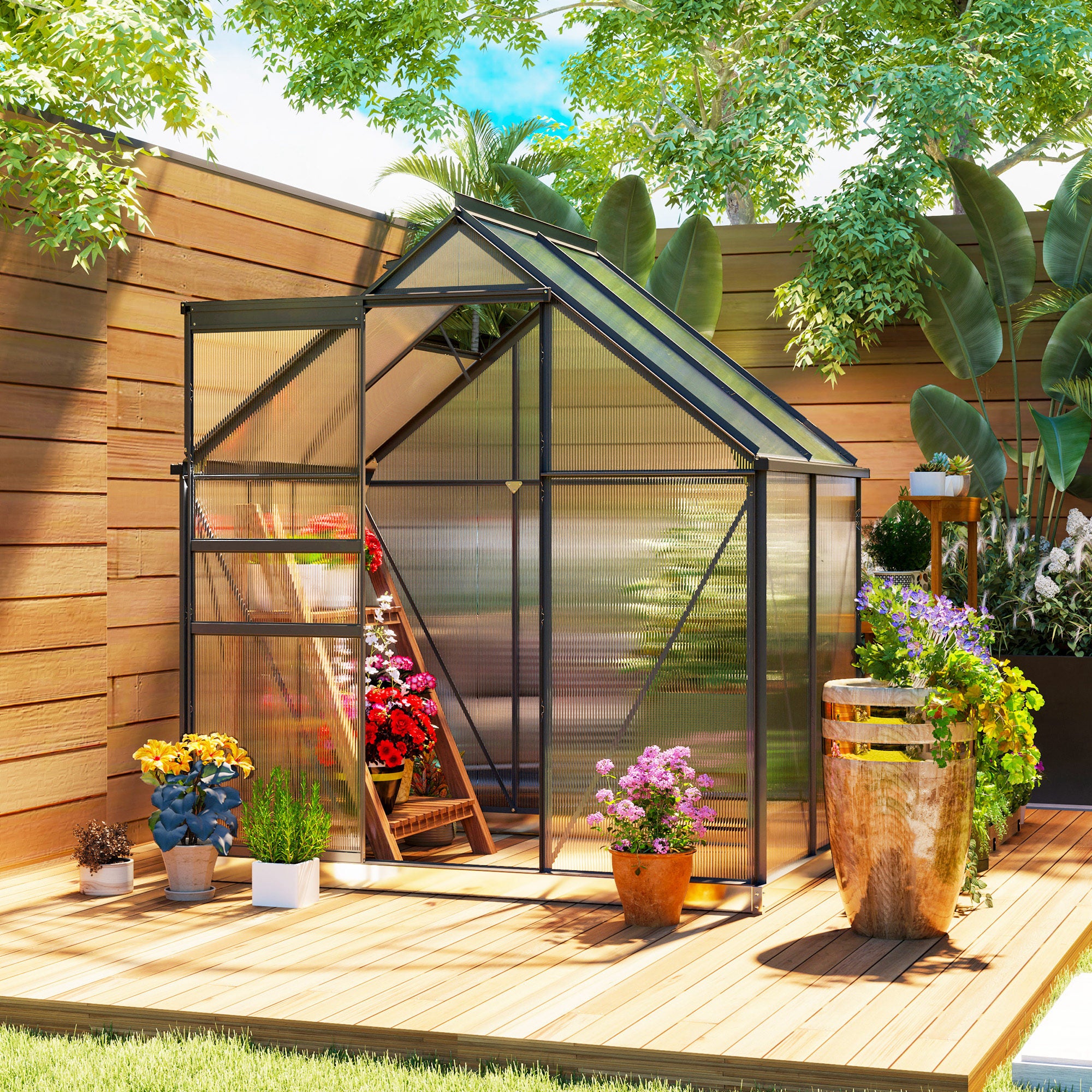 Outsunny 192.5 x 131cm Walk-In Polycarbonate Greenhouse - North Peak Garden Furniture