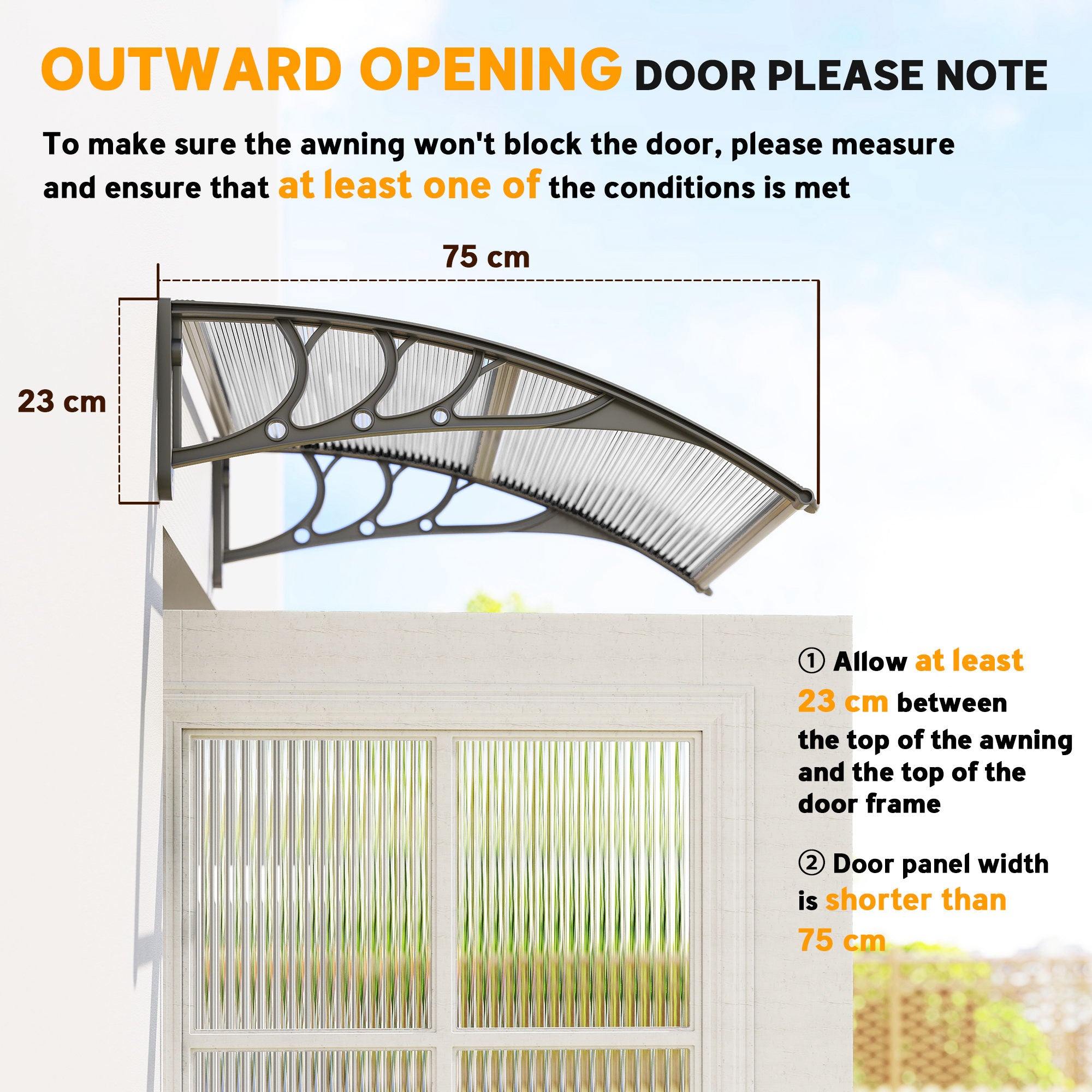 Outsunny Door Canopy Awning Outdoor Window Rain Shelter Cover for Front/Back Door Porch Clear 100 x 75cm