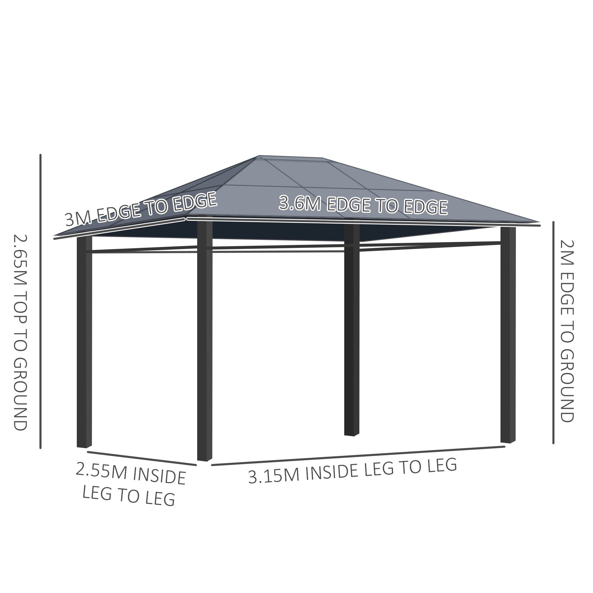 Outsunny 3 x 3.6m Hardtop Gazebo Canopy with Polycarbonate Roof, Permanent Pavilion Garden Gazebo with Curtains for Patio, Deck, Grey - North Peak Garden Furniture