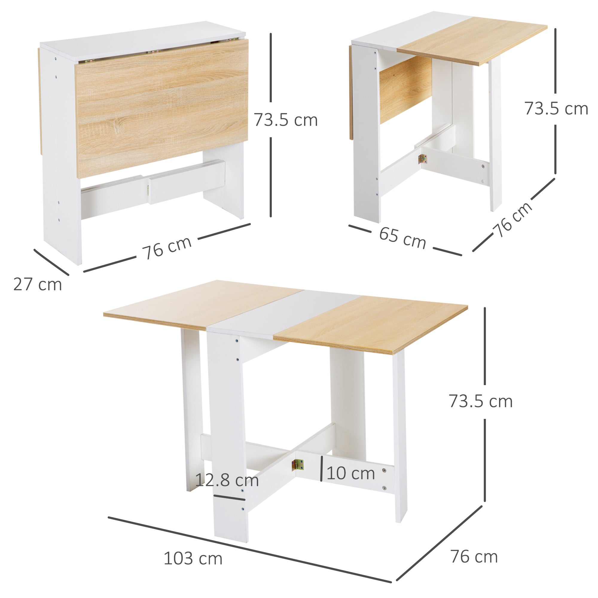 HOMCOM Wooden Folding Dining Table Writing Computer Desk PC Workstation Space Saving Home Office Oak & White