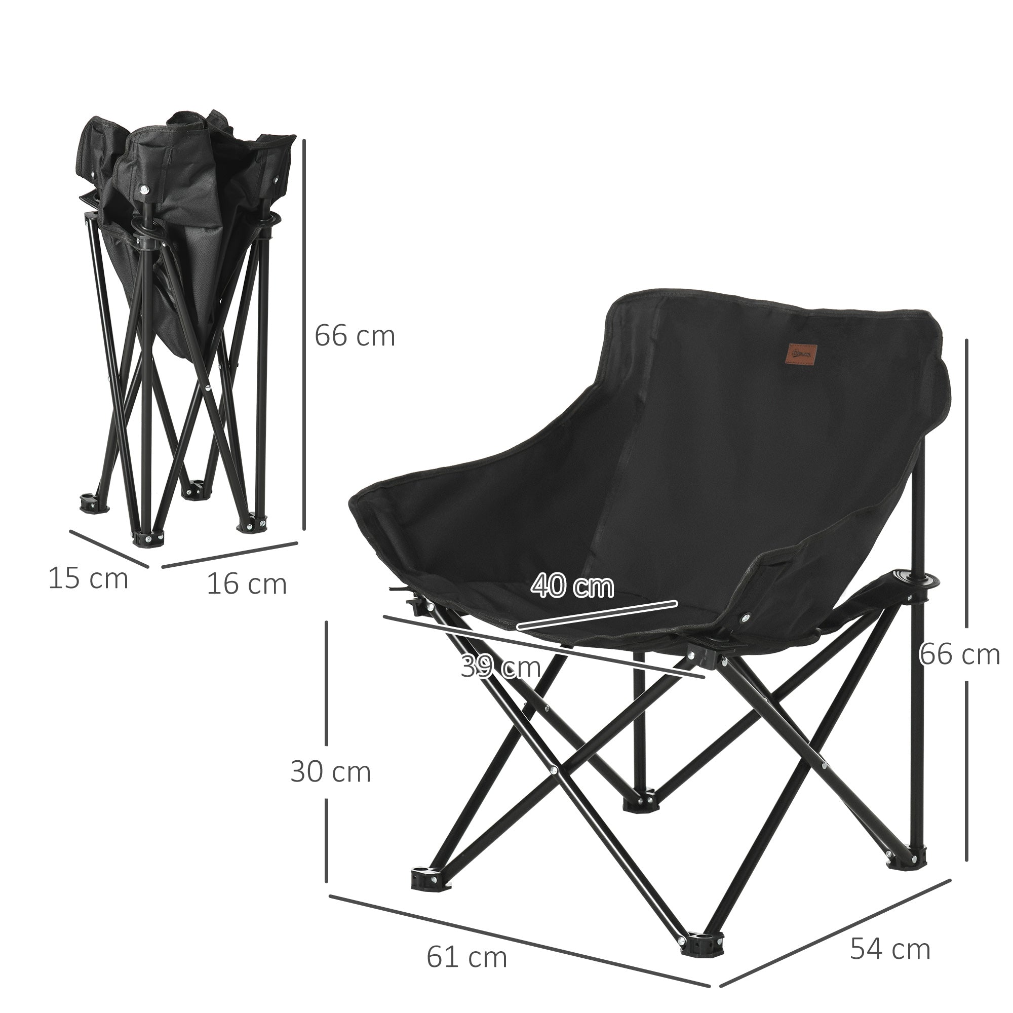 Outsunny Camping Chair, Lightweight Folding Chair with Carrying Bag and Storage Pocket, Perfect for Festivals, Fishing, Beach and Hiking, Black - North Peak Garden Furniture